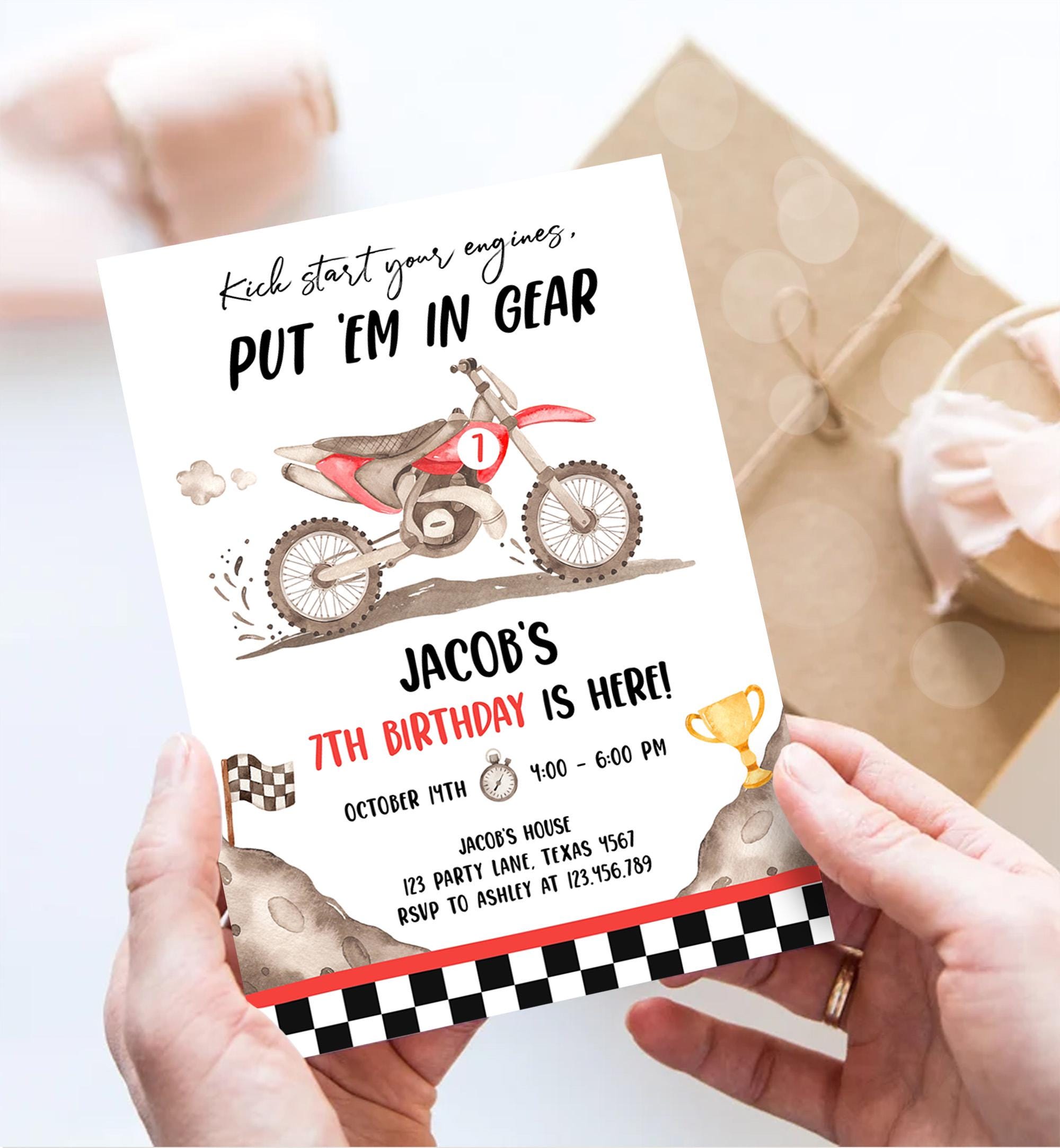 Editable Dirt Bike Birthday Invitation Start Engines Race on Over Motorbike Biking Motor Cross Red Boy Digital Template Printable 0542