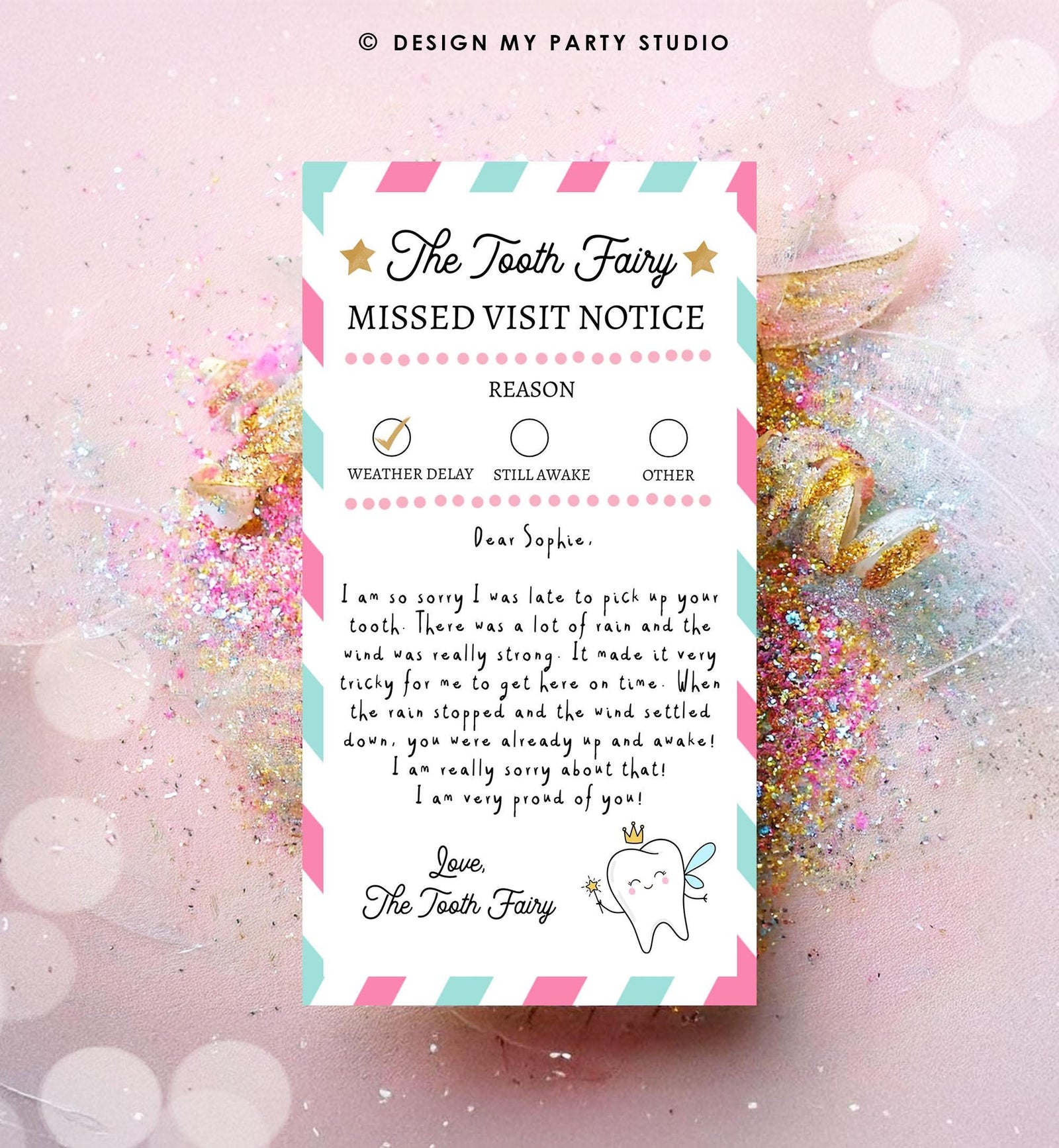 Editable Tooth Fairy Apology Note Official Fairy Note Missed Visit Notice Forgot to Come Kids Fairy Letter Digital Template Printable 0526