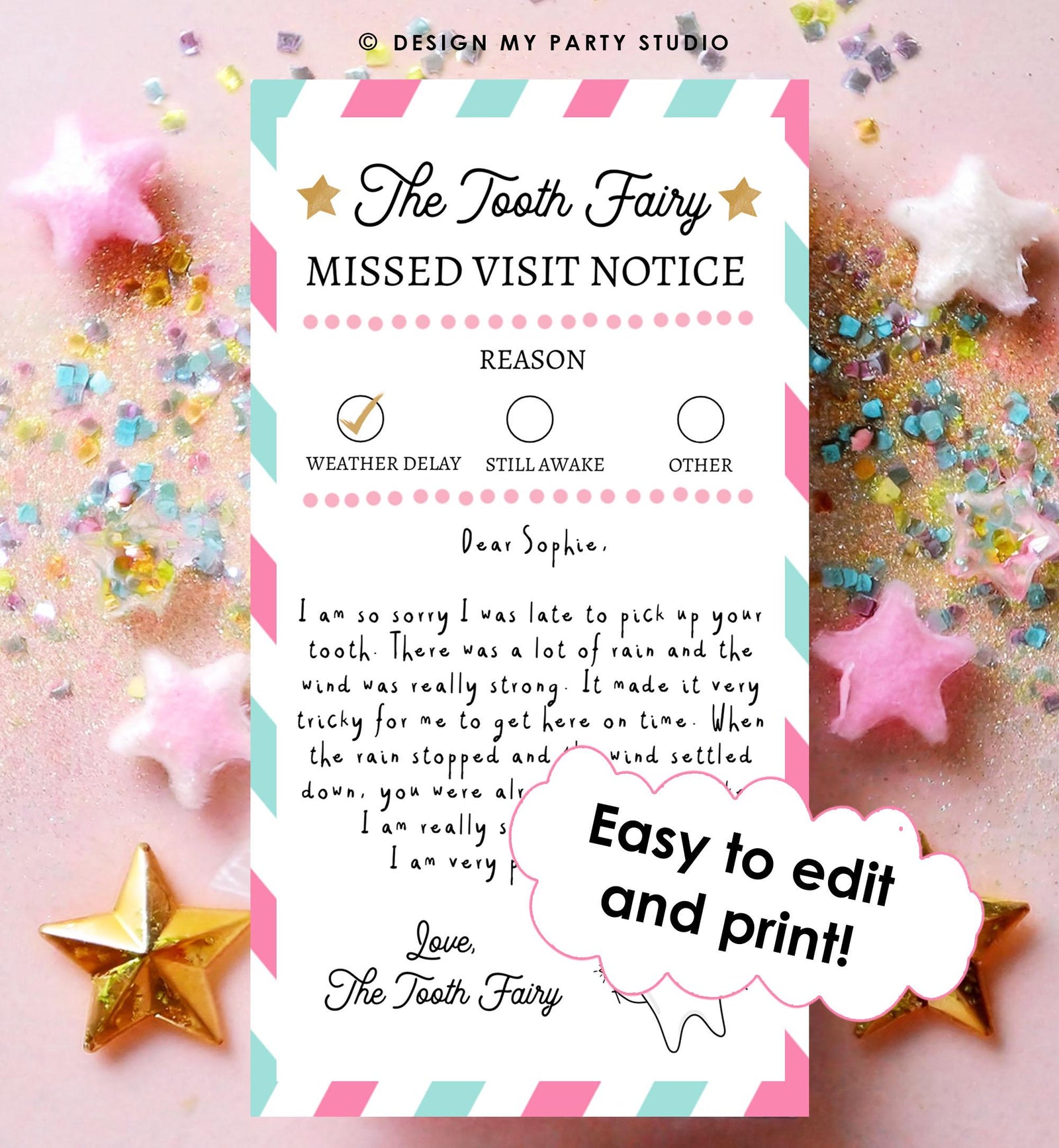 Editable Tooth Fairy Apology Note Official Fairy Note Missed Visit Notice Forgot to Come Kids Fairy Letter Digital Template Printable 0526