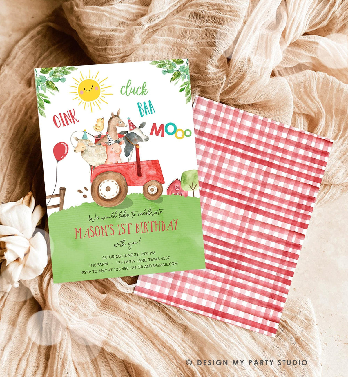 Editable Farm Animals Birthday Invitation Boy Party Animals Boy Barnyard Red Tractor Party Digital Download Evite Template Printable 0155