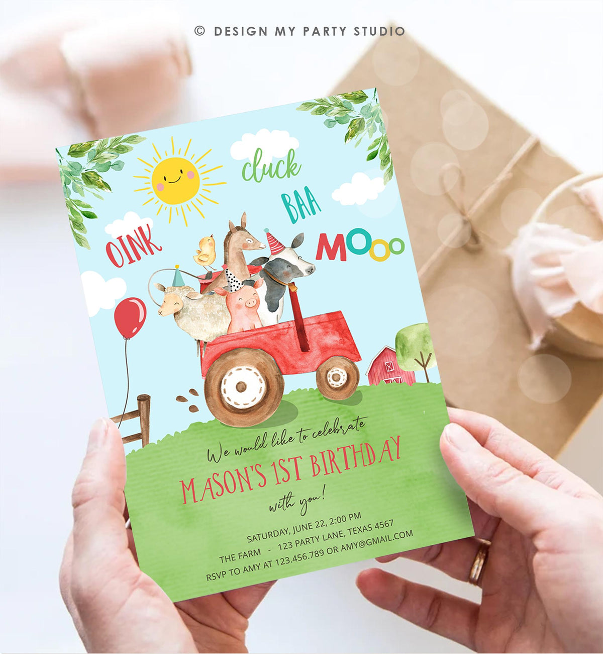 Editable Farm Animals Birthday Invitation Boy Party Animals Boy Barnyard Red Tractor Party Digital Download Evite Template Printable 0155