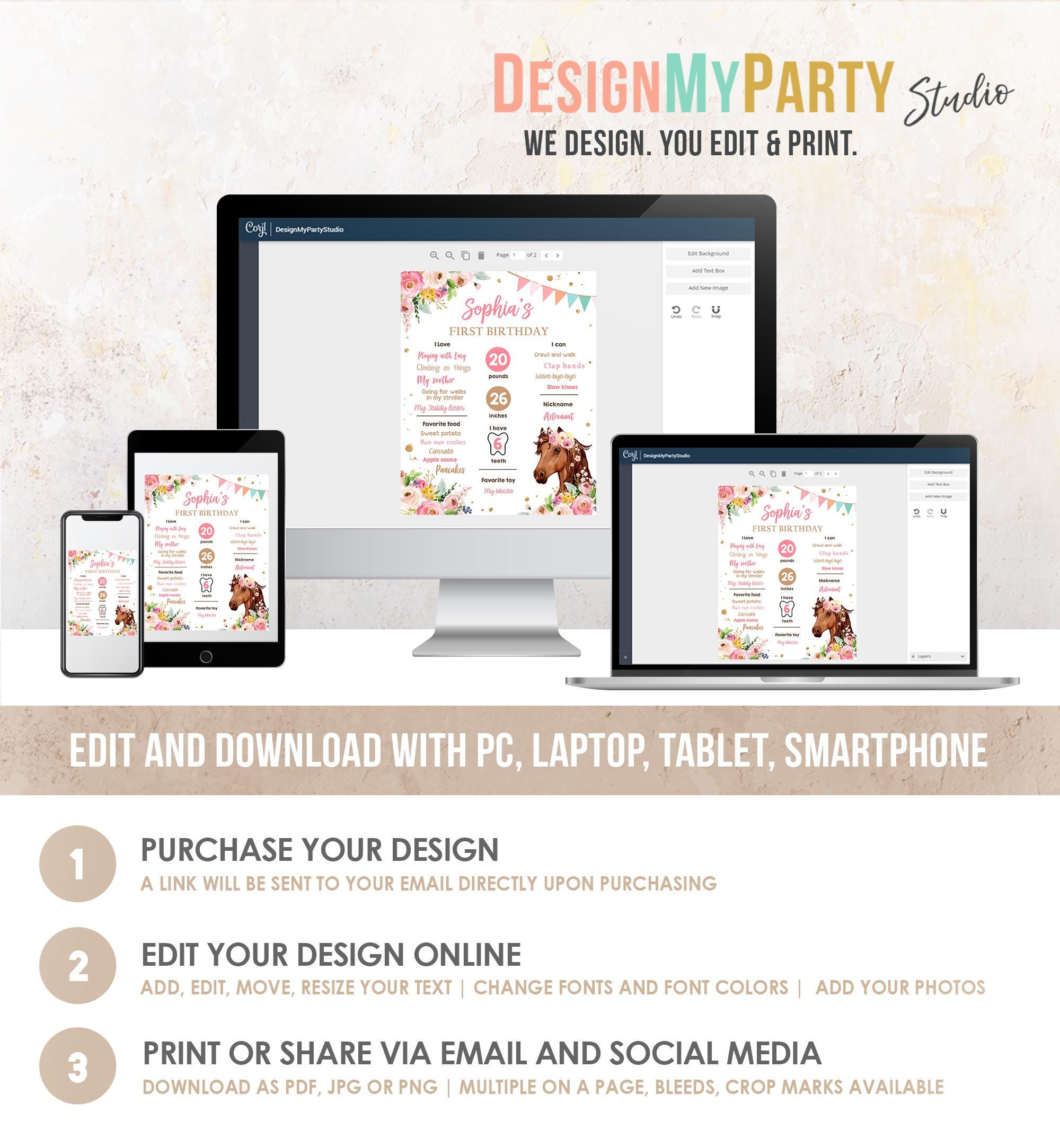 Editable Horse Birthday Milestones Sign First Birthday 1st Disco Rodeo Western Girl Pink Floral Download Digital Template Printable 0408