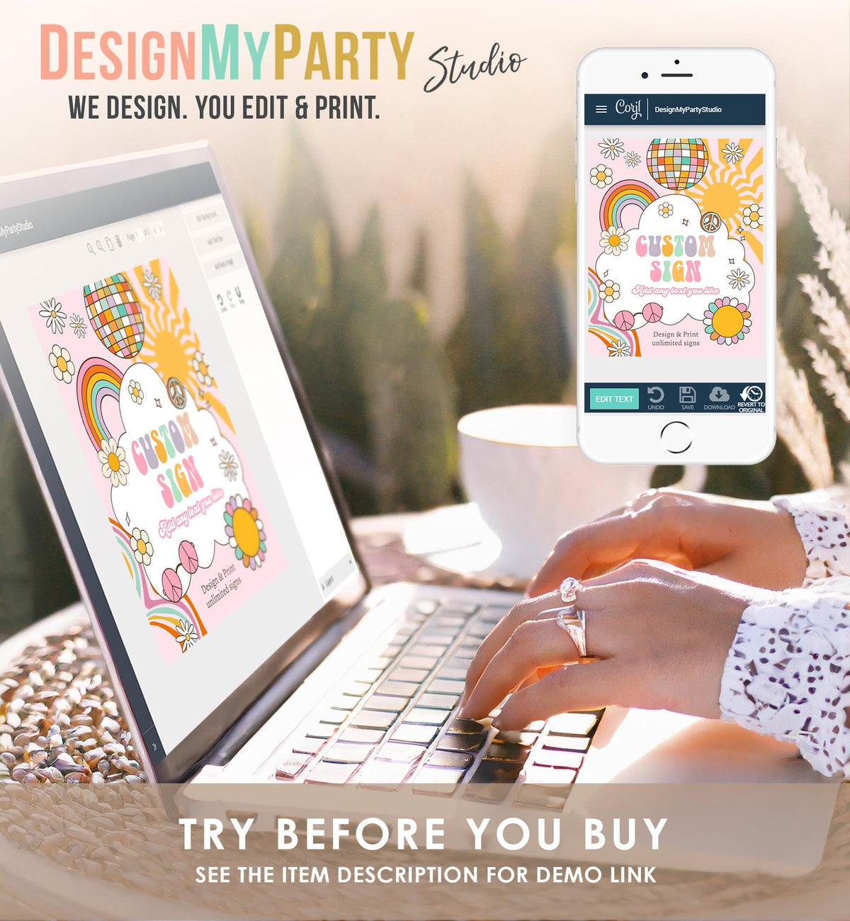 Editable Custom Sign Retro Groovy Birthday Party Disco Groovy Baby Shower Decor Daisy Floral Hippie 70s 8x10 Digital Template Printable 0538