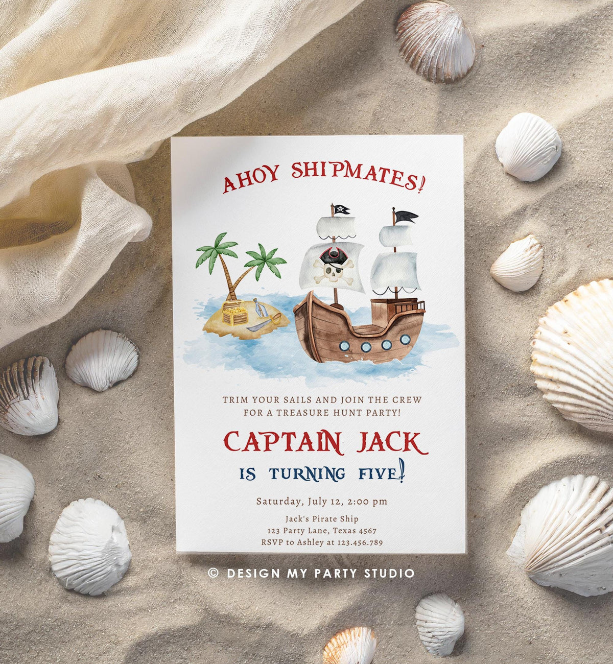 Editable Ahoy Shipmates Pirate Birthday Invitation Pirates Party Nautical Adventure Ship Treasure Map Digital Evite Template Printable 0531