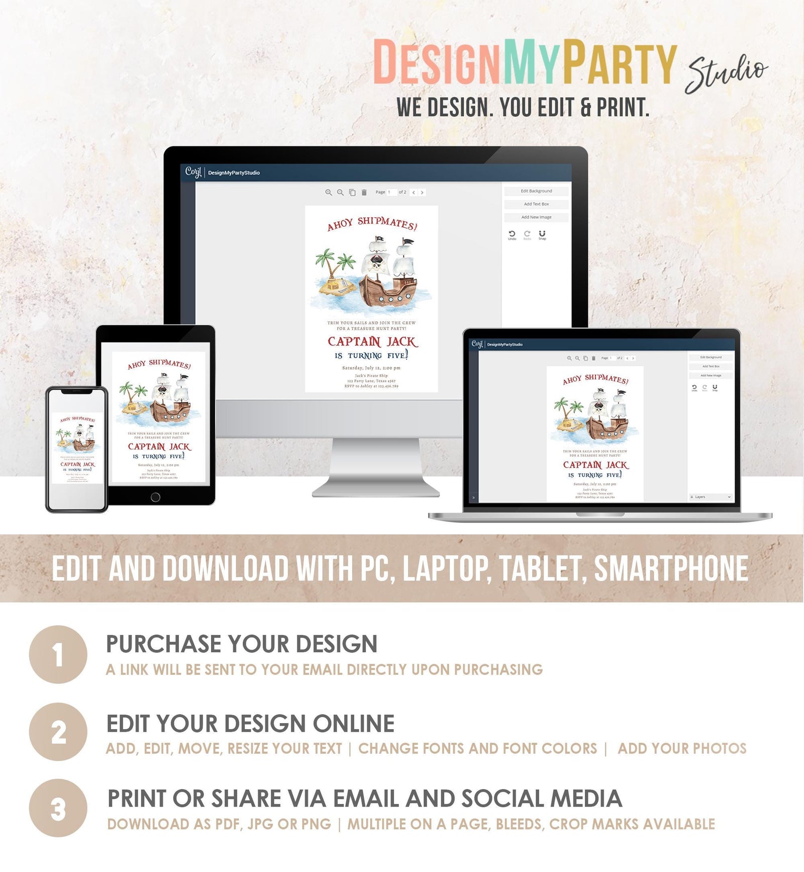 Editable Ahoy Shipmates Pirate Birthday Invitation Pirates Party Nautical Adventure Ship Treasure Map Digital Evite Template Printable 0531