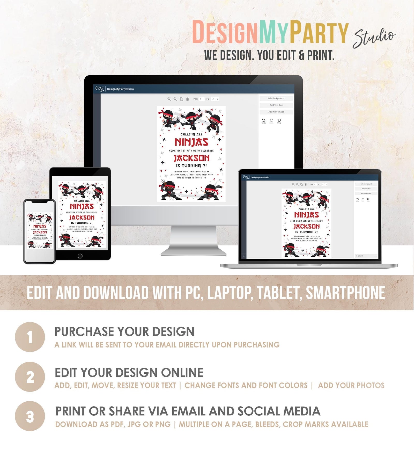 Editable Ninja Birthday Invitation Boy Red Martial Arts Party Warrior Karate Ninjutsu Digital Download Evite Template Printable 0534