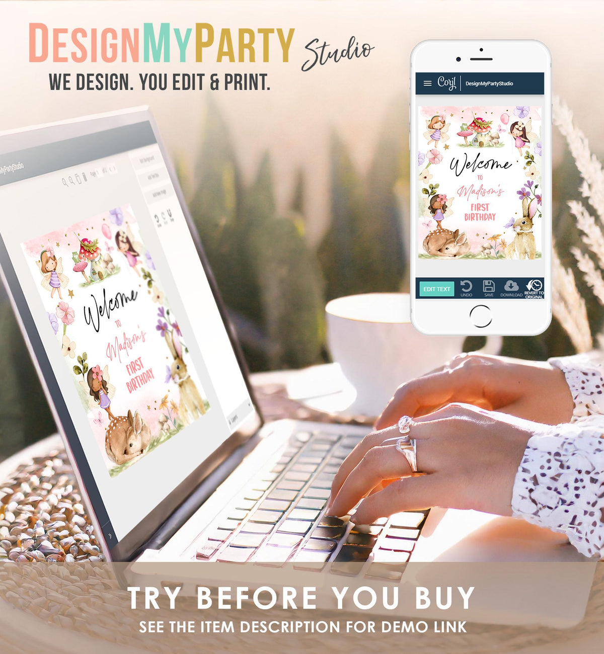 Editable Fairy Birthday Welcome Sign Fairy Garden Sign Whimsical Welcome Enchanted Forest 1st Birthday Girl Digital Template Printable 0438