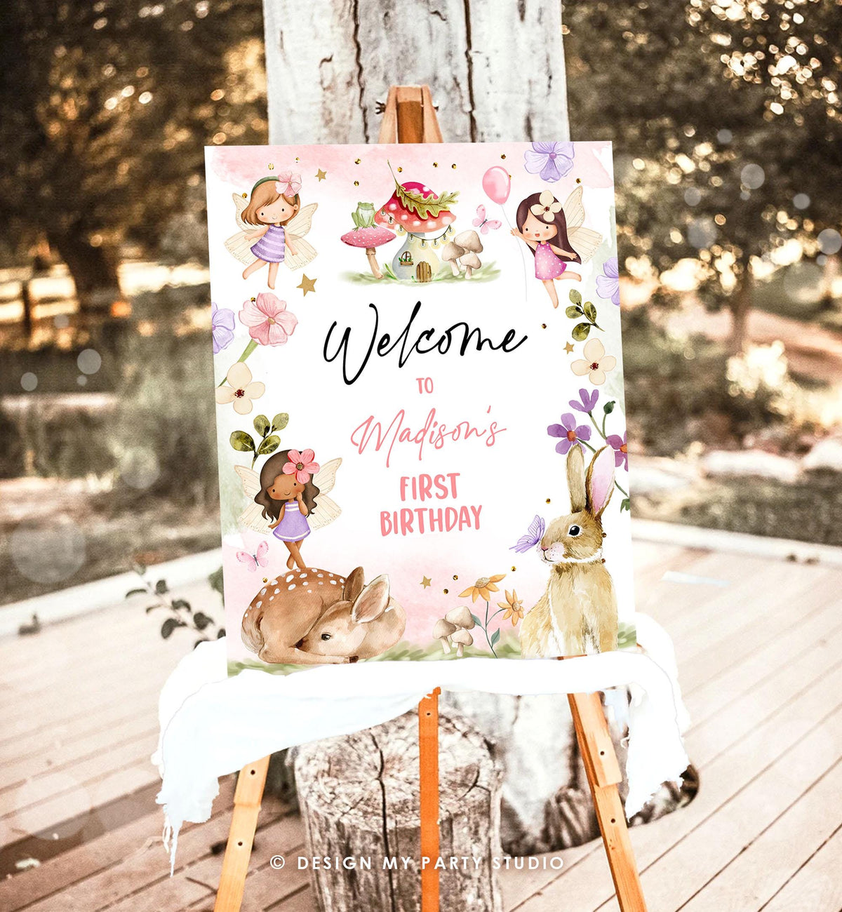 Editable Fairy Birthday Welcome Sign Fairy Garden Sign Whimsical Welcome Enchanted Forest 1st Birthday Girl Digital Template Printable 0438