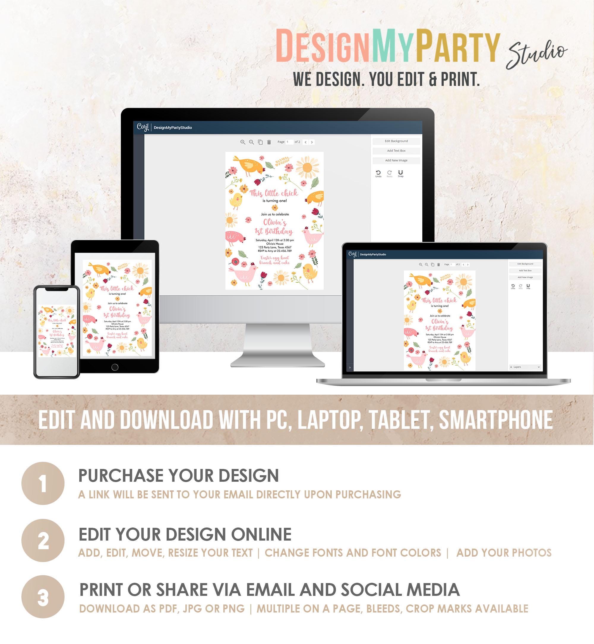 Editable Little Chick Birthday Invitation Girl Spring Birthday Party Farm Barnyard Chicken Easter Digital Download Template Printable 0446