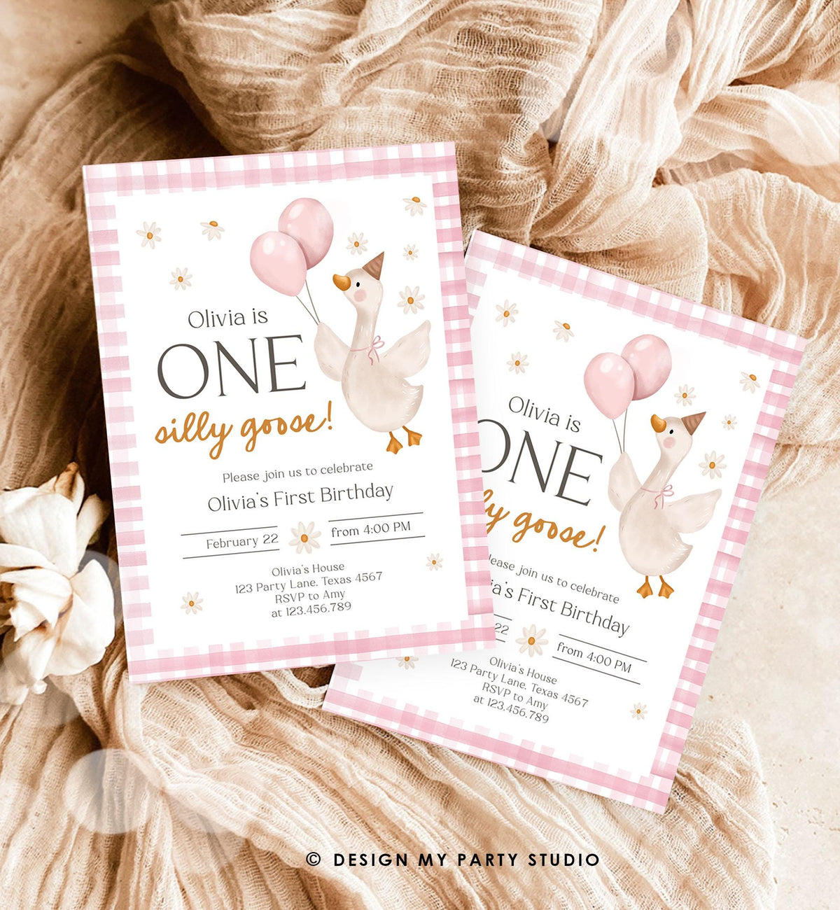 Editable Silly Goose Birthday Invitation Girl Spring Birthday Party Farm Goose 1st Birthday Daisy Digital Download Template Printable 0540