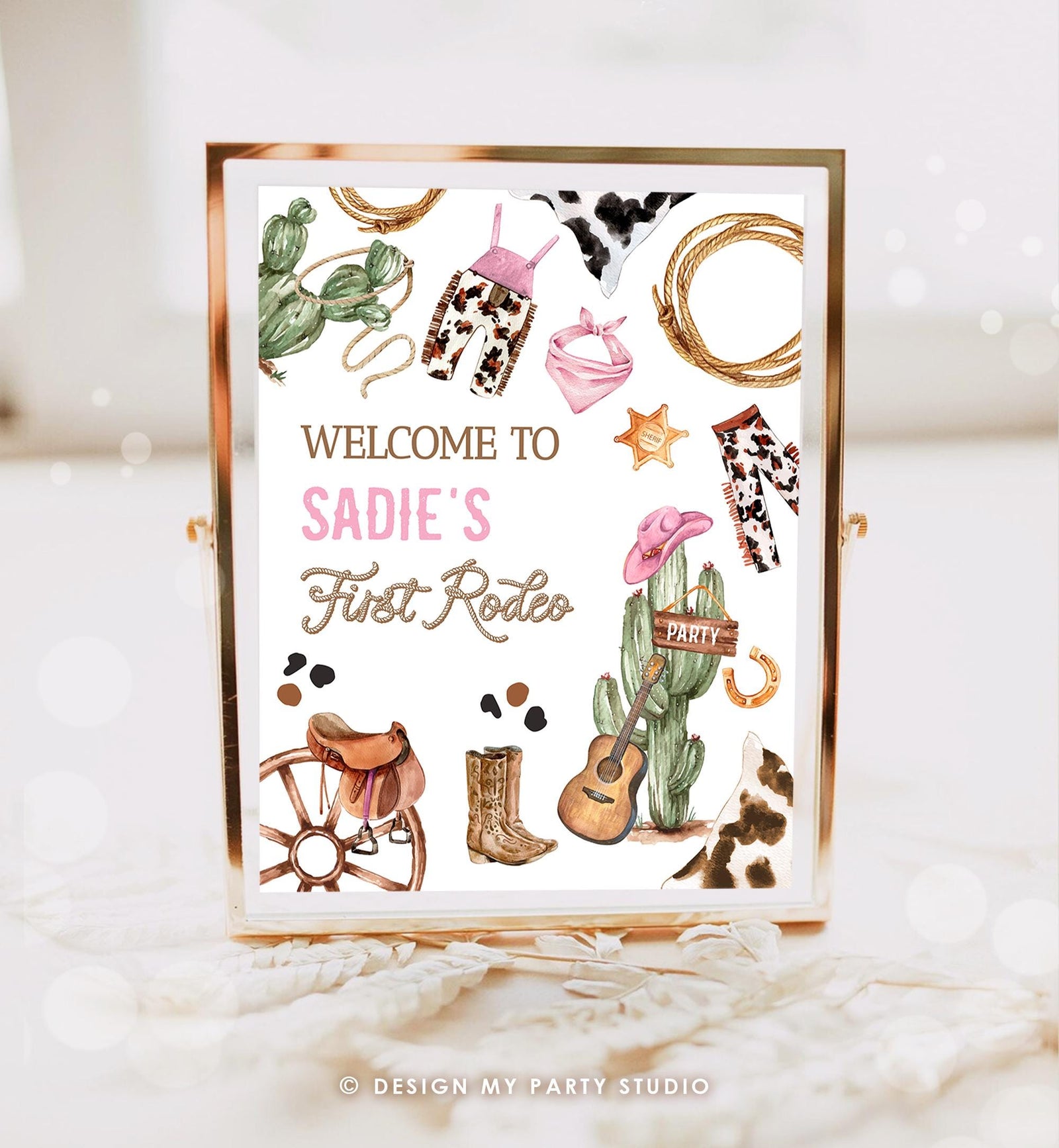 Editable Rodeo Birthday Welcome Sign Disco Birthday Girl Pink Birthday Decor Cowgirl Country Wild West Digital Template Printable 0509