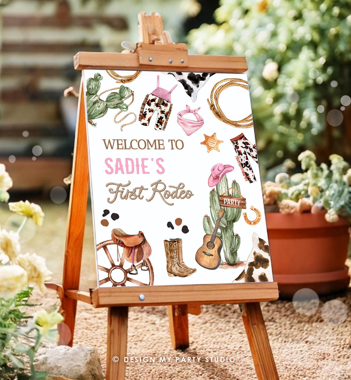 Editable Rodeo Birthday Welcome Sign Disco Birthday Girl Pink Birthday Decor Cowgirl Country Wild West Digital Template Printable 0509