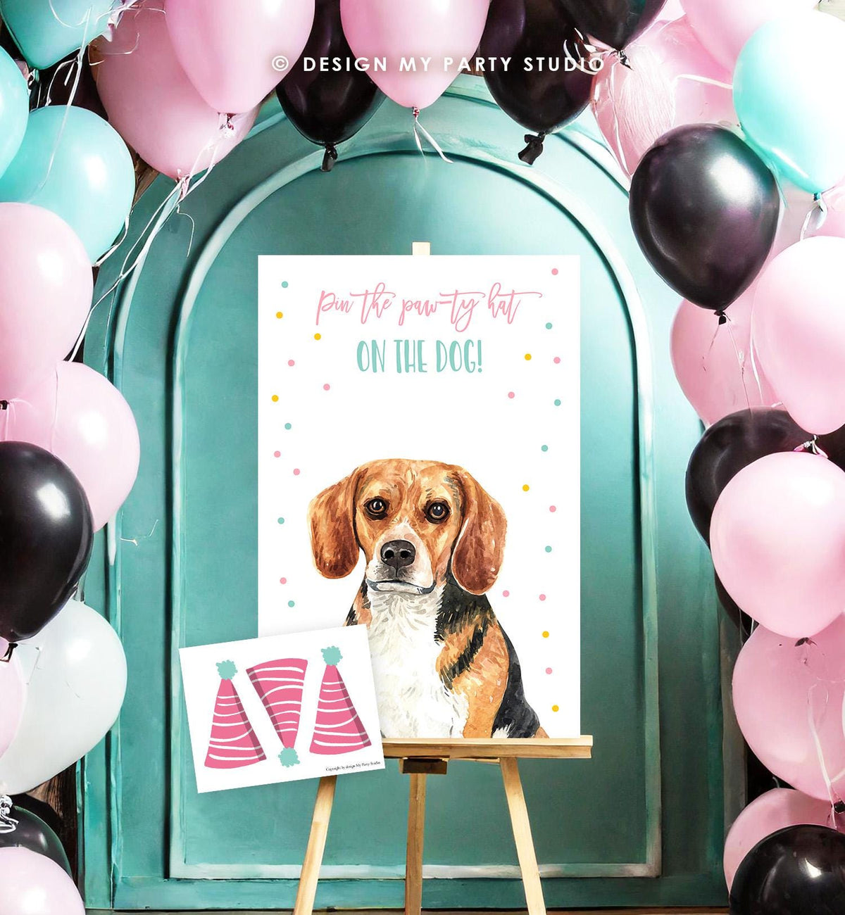 Pin the Hat on The Dog Party Game Dog Birthday Game Puppy Birthday Party Activity Pin The Tail Girl Instant Download Printable Digital 0384