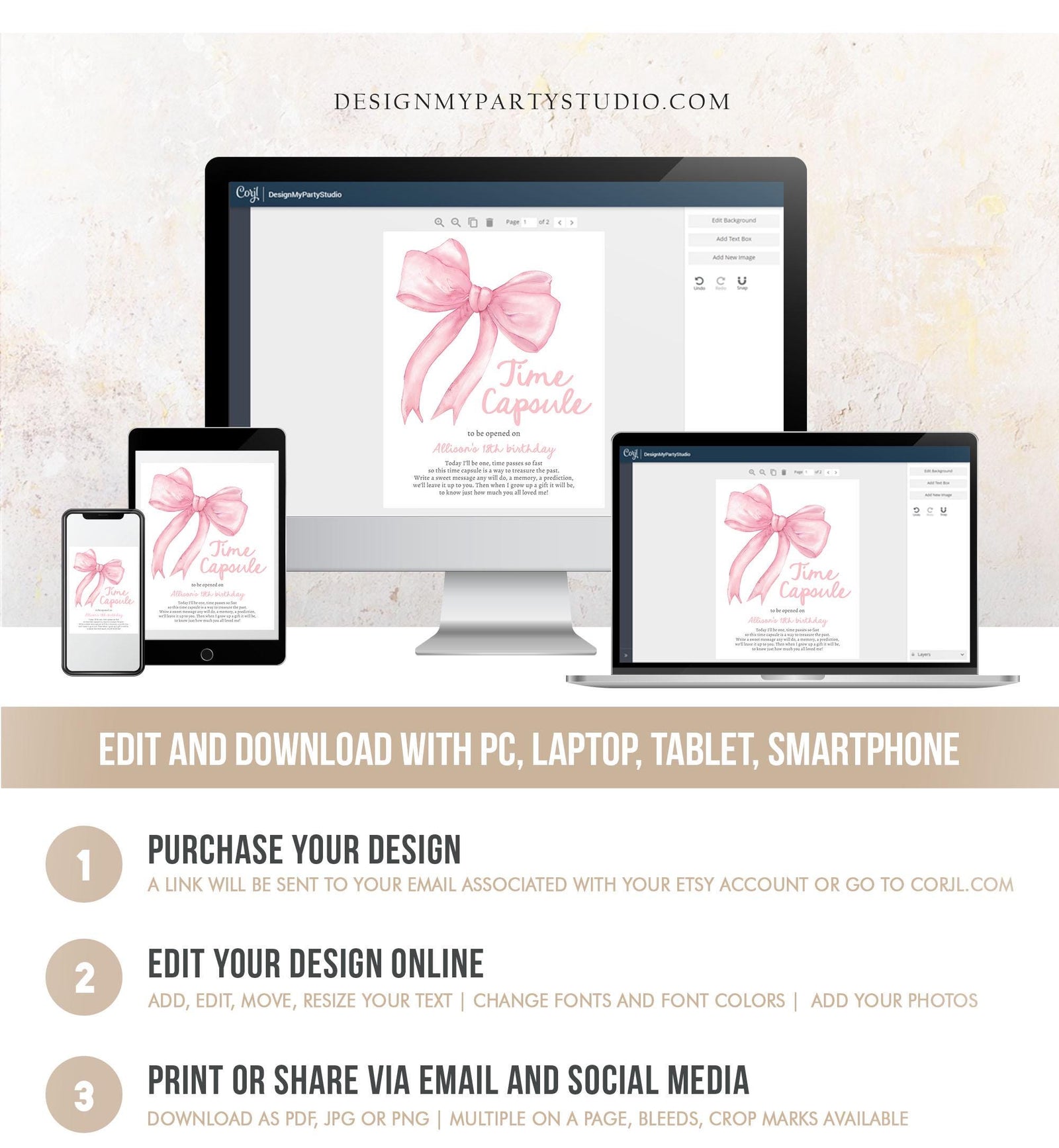 Editable Pink Bow Time Capsule Sign Girls Just Wanna Be One Birthday Party Game 1st Coquette Bow Download Digital Template Printable 0527