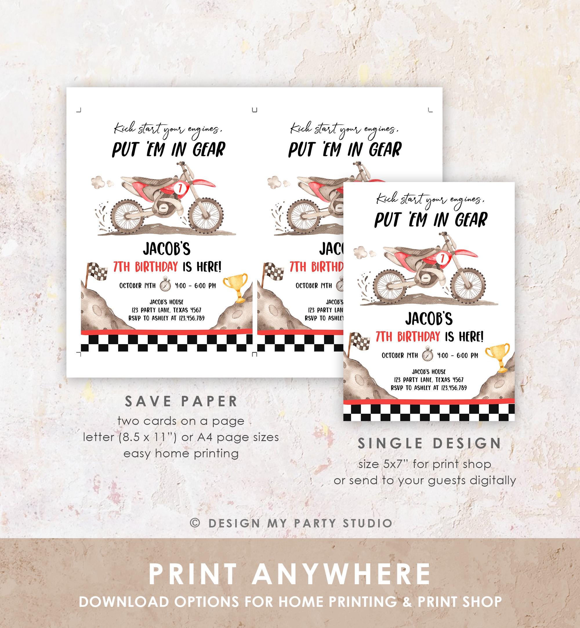 Editable Dirt Bike Birthday Invitation Start Engines Race on Over Motorbike Biking Motor Cross Red Boy Digital Template Printable 0542