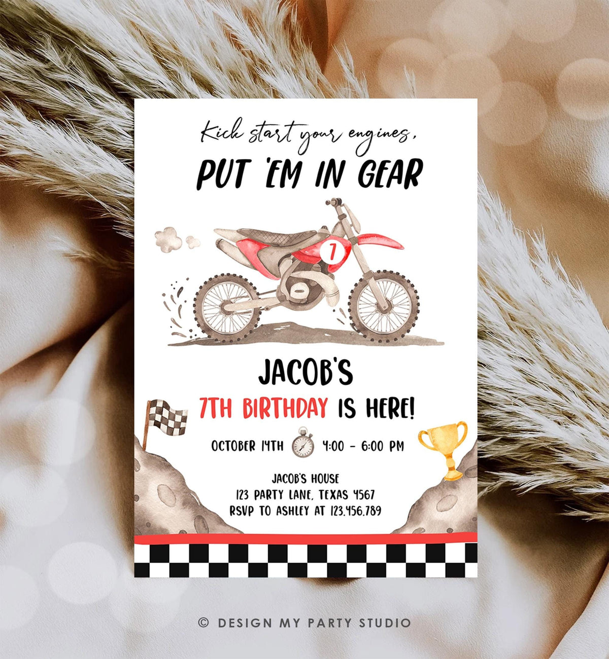 Editable Dirt Bike Birthday Invitation Start Engines Race on Over Motorbike Biking Motor Cross Red Boy Digital Template Printable 0542
