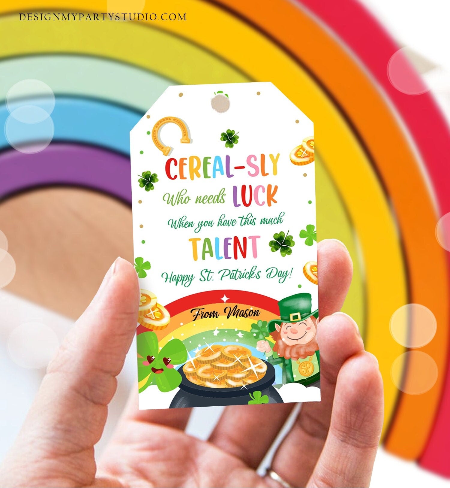 Editable St. Patrick's Day Tag Cerealsly Lucky Favor Rainbow Favor Tag Coworker Teammate Competition Staff Digital Template Printable 0451