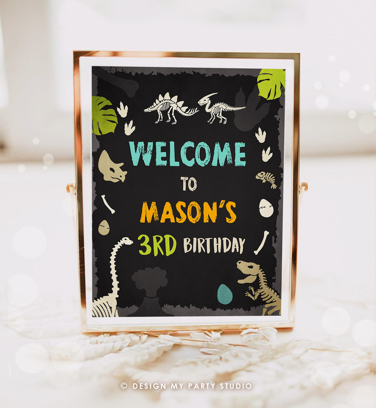 Editable Fossil Dinosaur Welcome Sign Boy Dino Dig Party Dinosaur Prehistoric Sign Table Sign Digital Download Template Printable 0269