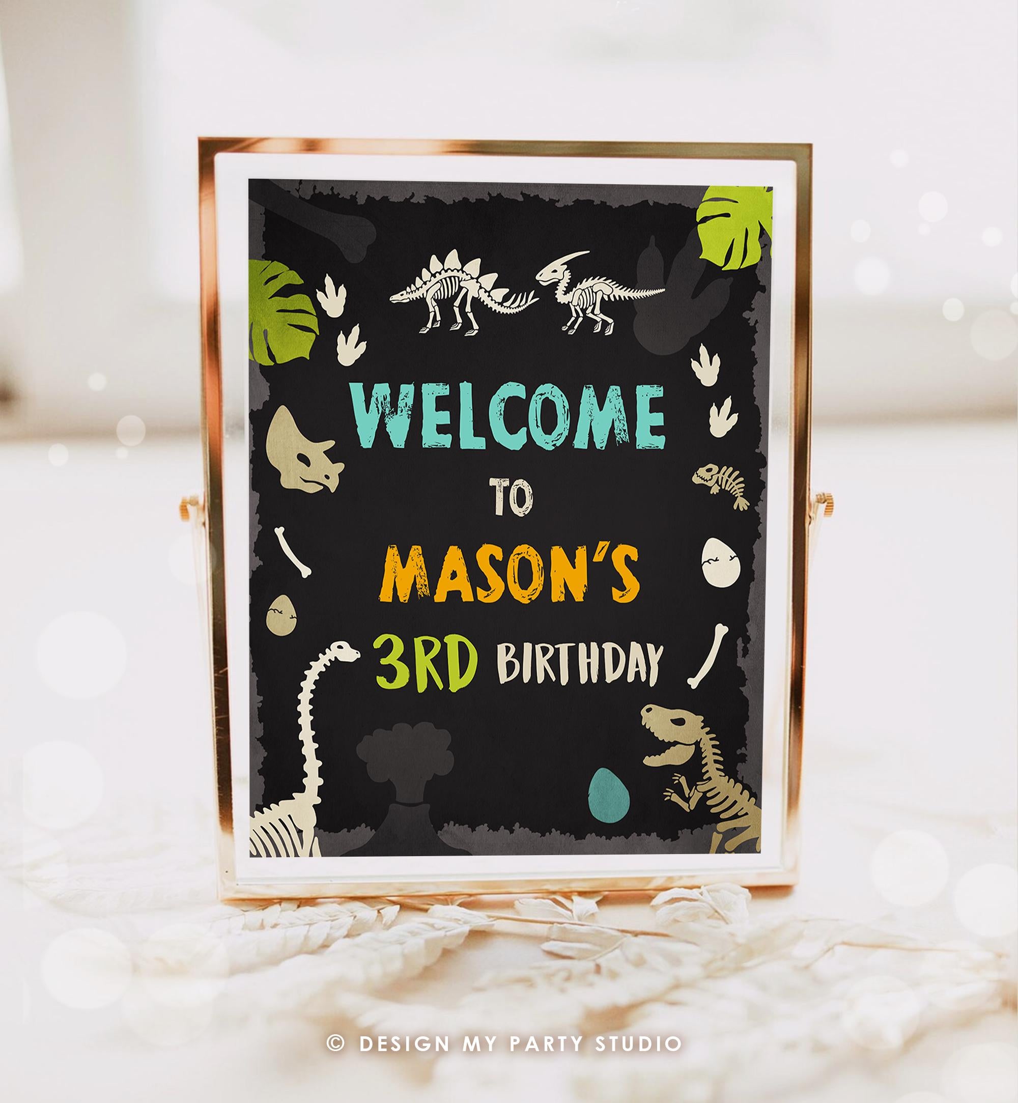 Editable Fossil Dinosaur Welcome Sign Boy Dino Dig Party Dinosaur Prehistoric Sign Table Sign Digital Download Template Printable 0269