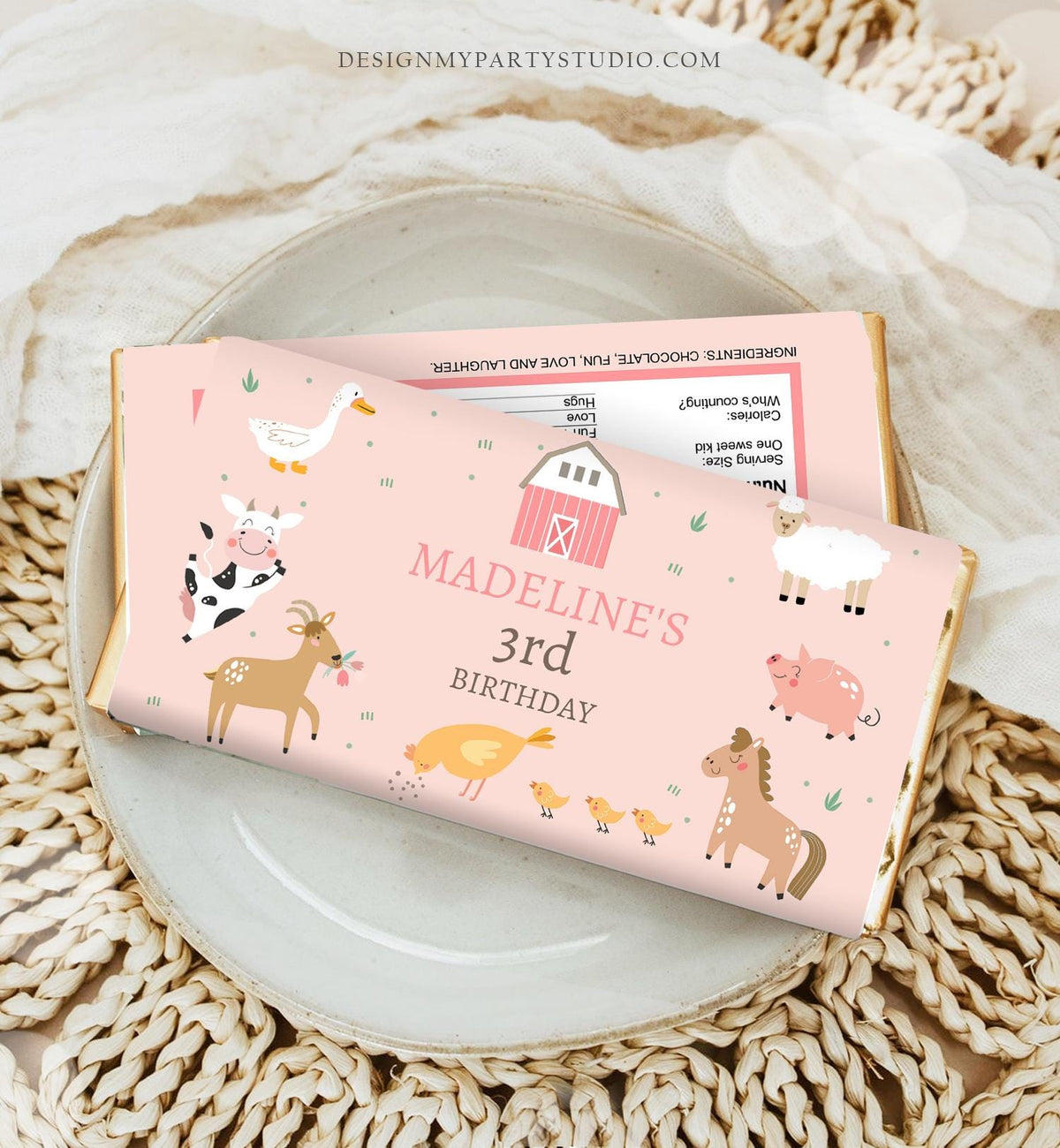 Editable Candy Bar Wrapper Farm Animals Birthday Candy Wrapper Party Animals Favors Party Girl Barnyard Thank You Template Printable 0436