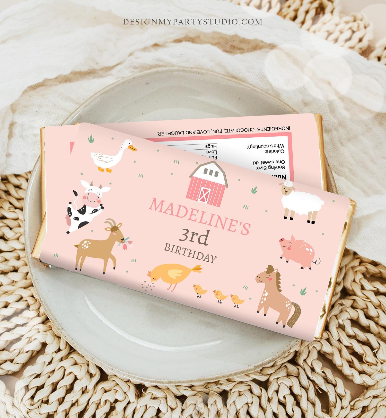 Editable Candy Bar Wrapper Farm Animals Birthday Candy Wrapper Party Animals Favors Party Girl Barnyard Thank You Template Printable 0436