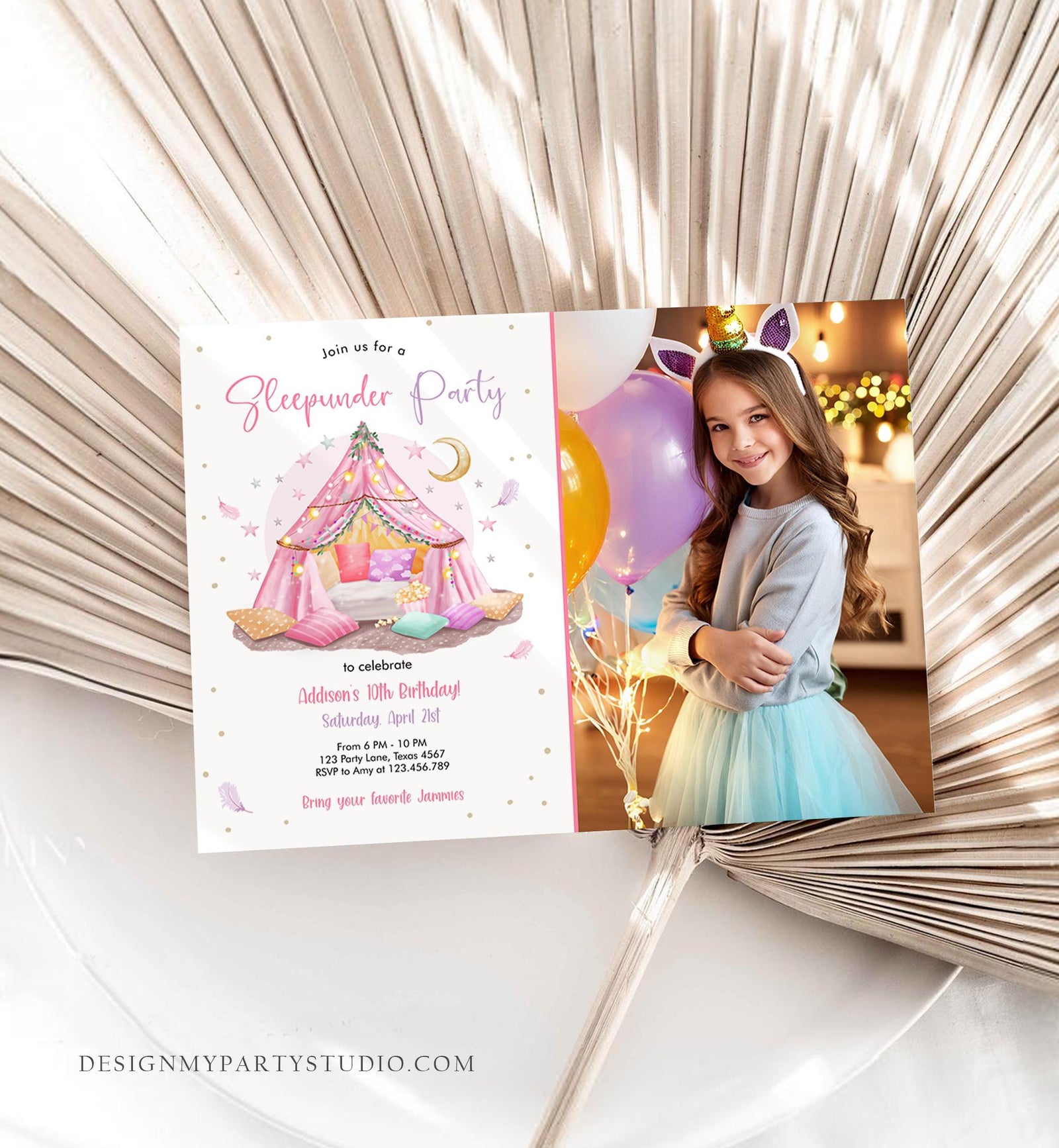 Editable Sleepunder Party Birthday Invitation Slumber Party Invite Pink Spa Tween Teen Glamping Movie Digital Evite Template Printable 0499
