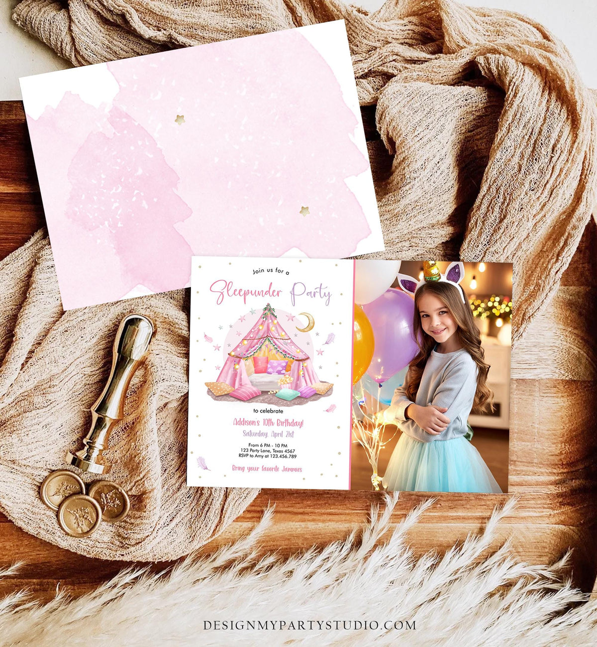 Editable Sleepunder Party Birthday Invitation Slumber Party Invite Pink Spa Tween Teen Glamping Movie Digital Evite Template Printable 0499