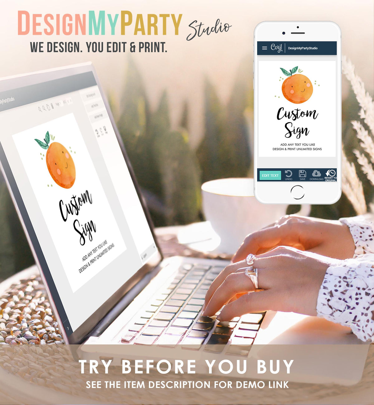 Editable Little Cutie Custom Sign Birthday Party Decor Neutral Clementine Orange Cuties First 1st Digital Download Template Printable 0330