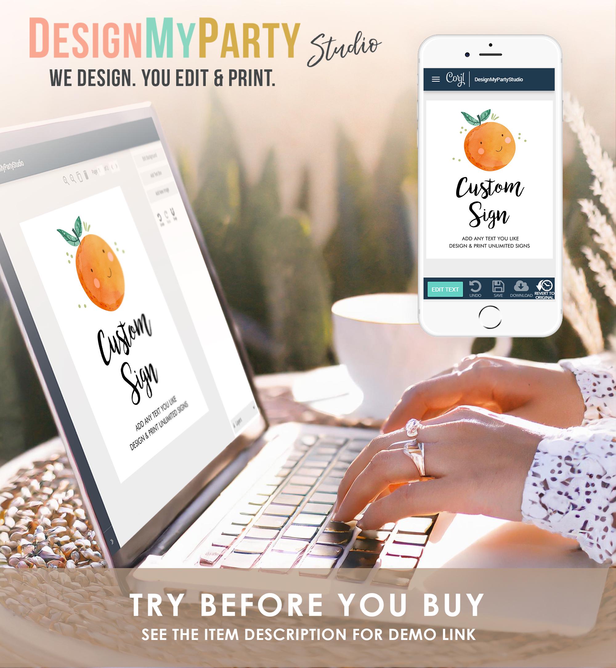 Editable Little Cutie Custom Sign Birthday Party Decor Neutral Clementine Orange Cuties First 1st Digital Download Template Printable 0330