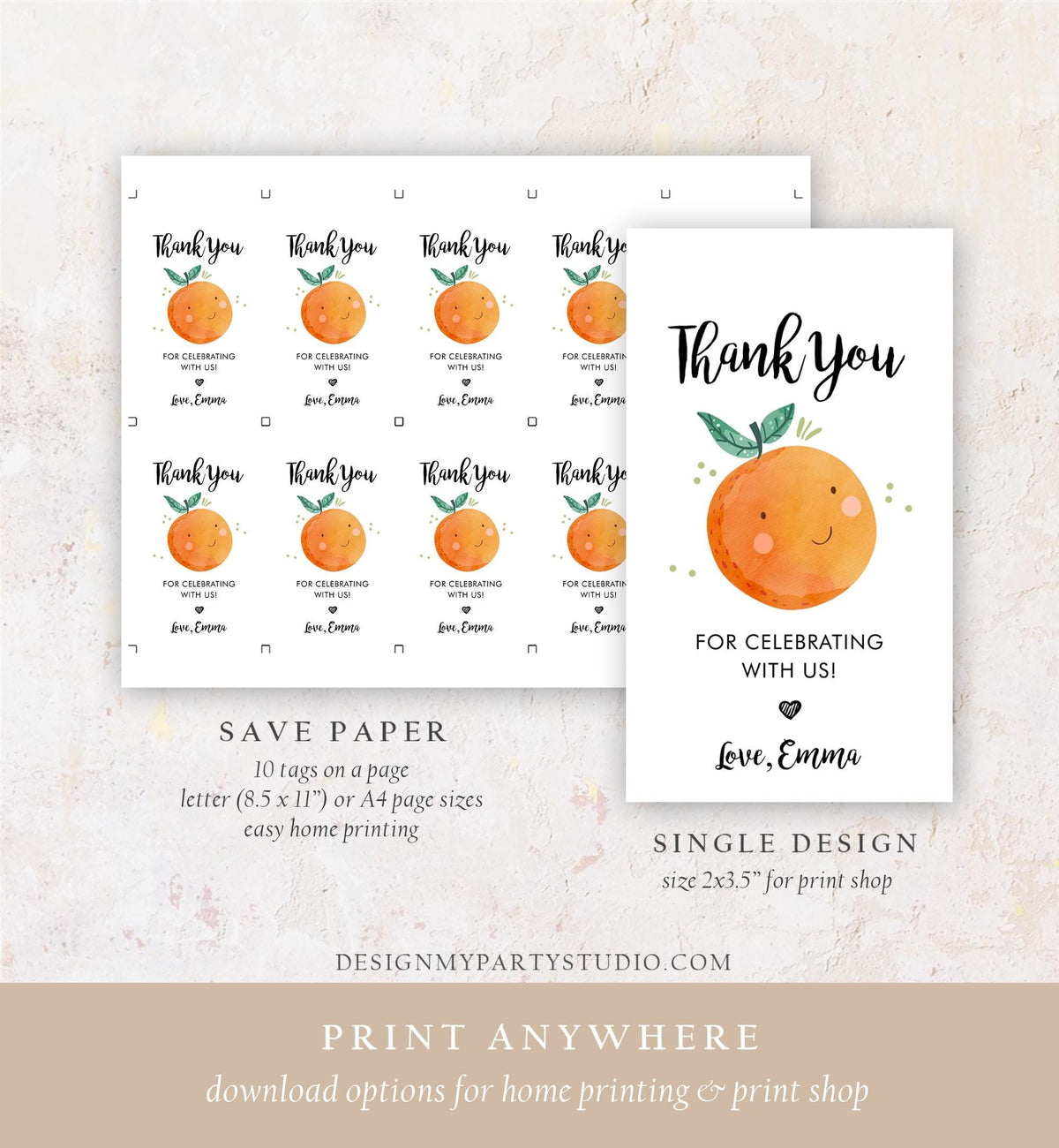 Editable Little Cutie Favor Tag Birthday Party Baby Shower Orange Clementine Cutie Gift Tag Digital Download Template Printable 0330