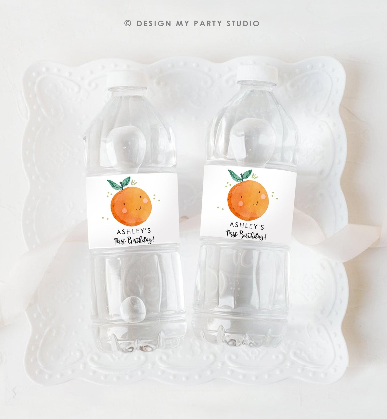 Editable Little Cutie Water Bottle Label First Birthday Party Baby Shower Clementine Cuties Orange Digital Download Template Printable 0330