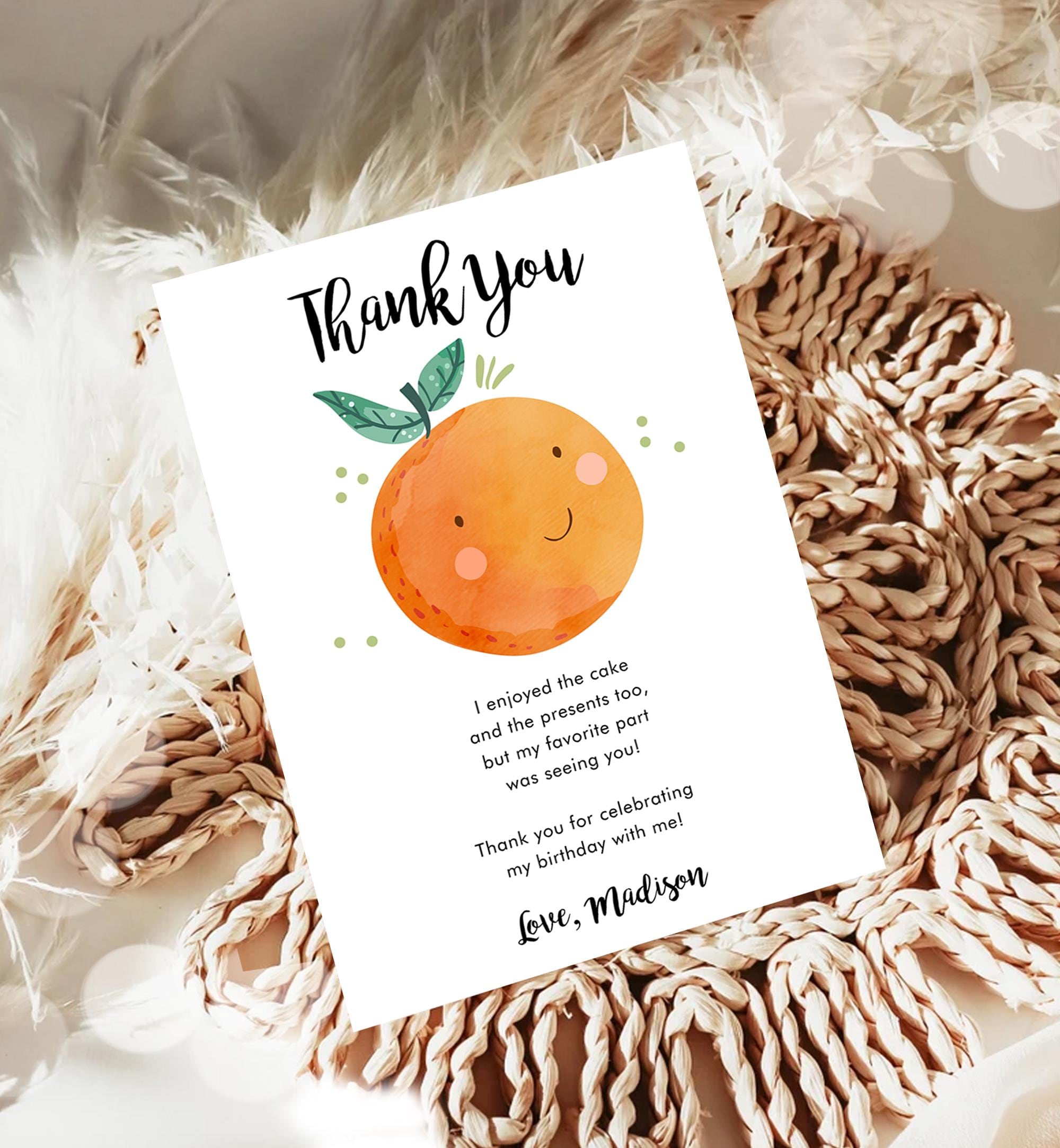 Editable Little Cutie Thank You Card Birthday Baby Shower Clementine Orange Thank You Coed Shower Digital Download Template Printable 0330