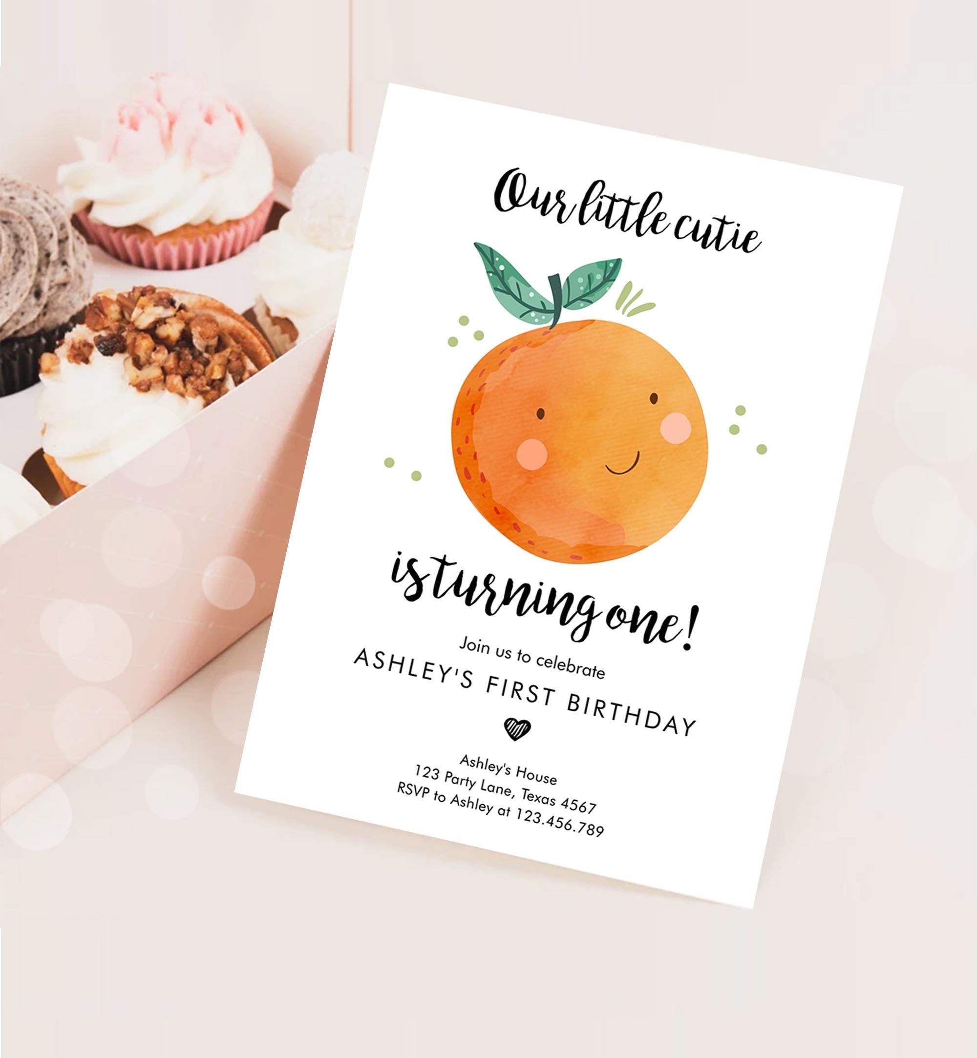 Editable Little Cutie Birthday Invitation Clementine Oranges Party Boy Girl Orange Citrus Digital Download Evite Template Printable 0330
