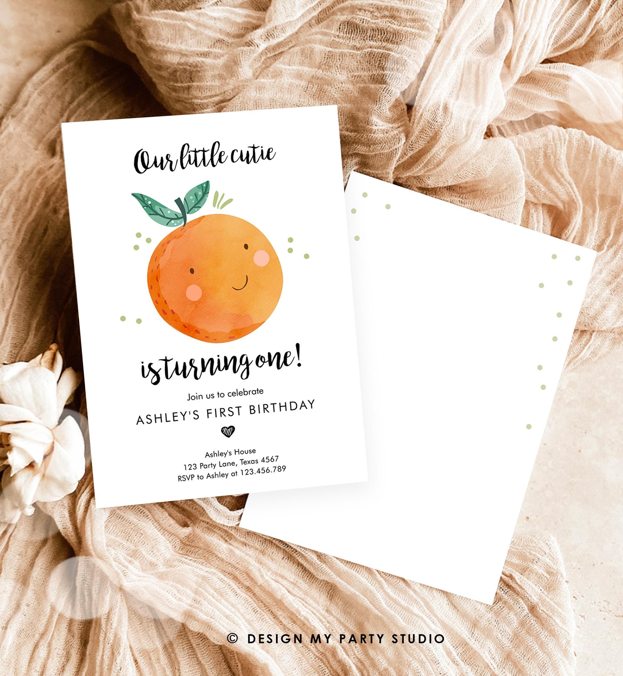 Editable Little Cutie Birthday Invitation Clementine Oranges Party Boy Girl Orange Citrus Digital Download Evite Template Printable 0330
