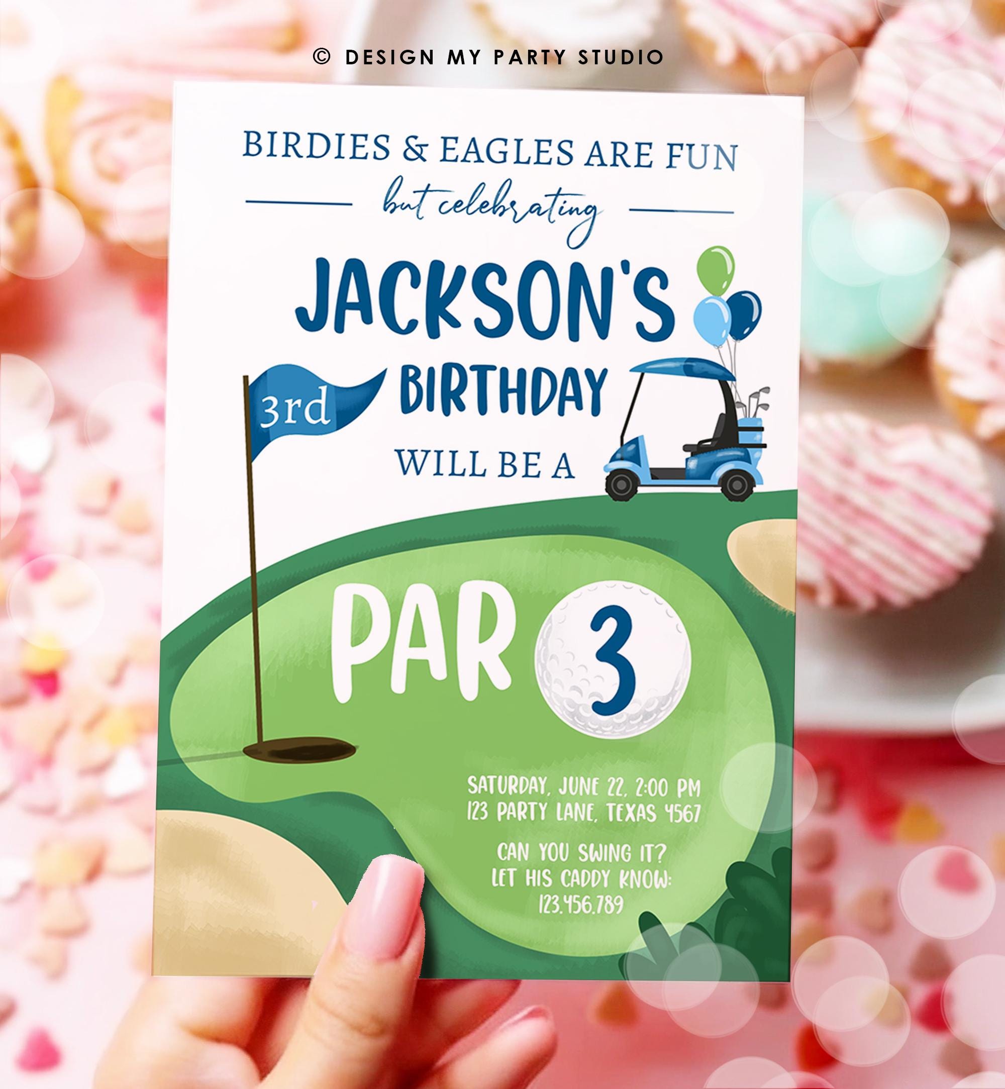 Editable Par 3 Birthday Invitation Golf 3rd Third Birthday Par-tee Golf Invite Boy Golfing Digital Download Evite Template Printable 0405