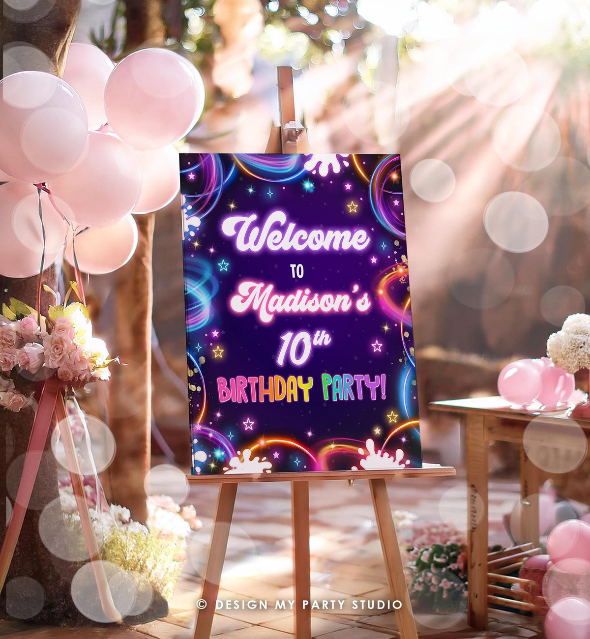 Editable Glow Party Welcome Sign Neon Glow in the Dark Girl Birthday Shower Glow Crazy Floor Decal Digital Download Template Printable 0537