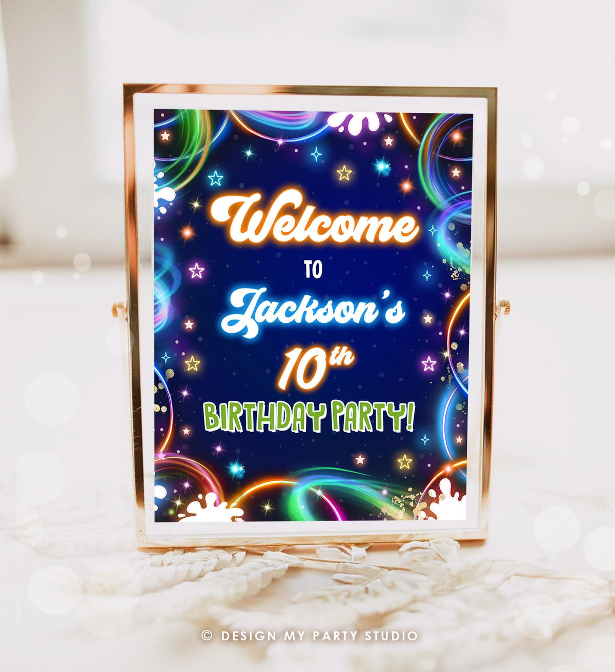 Editable Glow Party Welcome Sign Neon Glow in the Dark Boy Birthday Shower Glow Crazy Floor Decal Digital Download Template Printable 0537