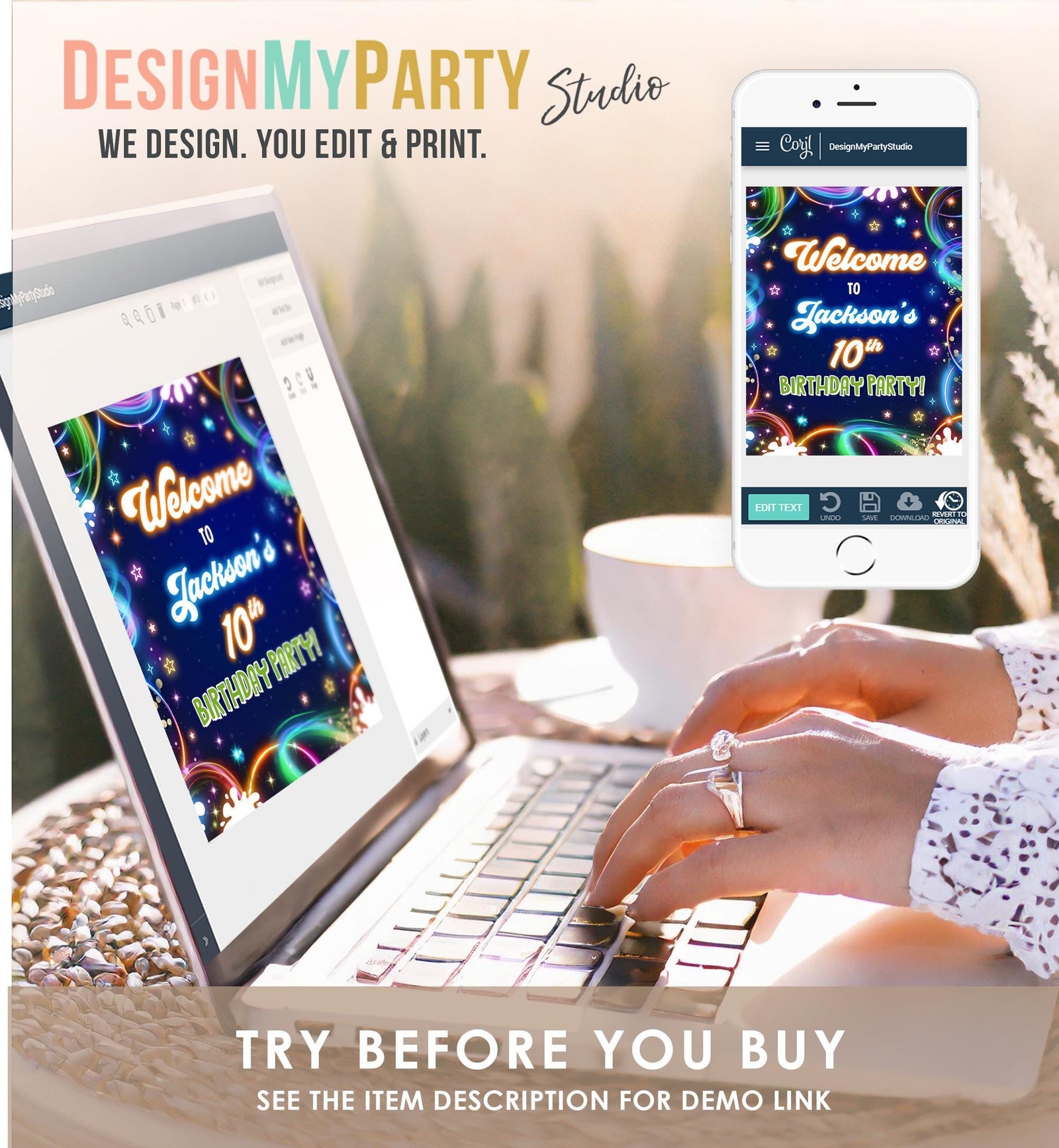 Editable Glow Party Welcome Sign Neon Glow in the Dark Boy Birthday Shower Glow Crazy Floor Decal Digital Download Template Printable 0537