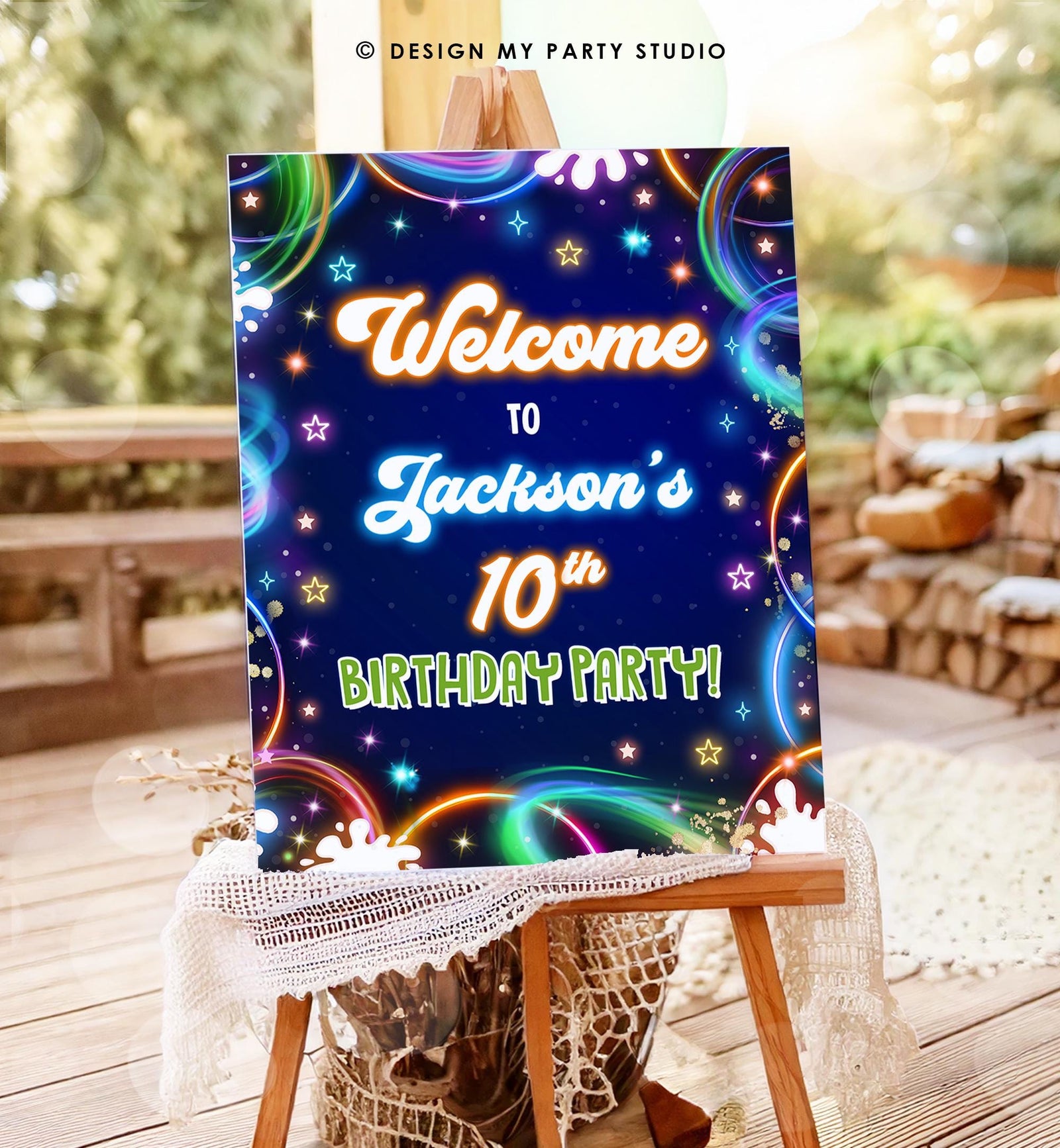 Editable Glow Party Welcome Sign Neon Glow in the Dark Boy Birthday Shower Glow Crazy Floor Decal Digital Download Template Printable 0537