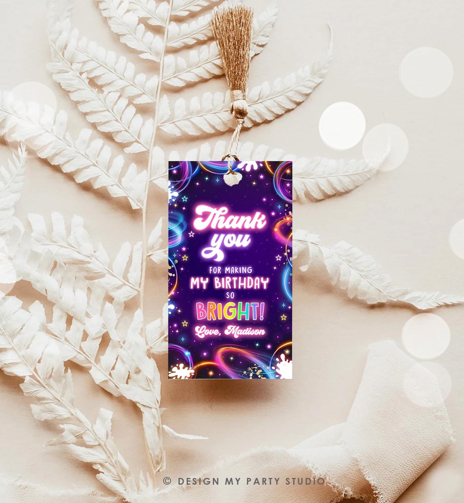 Editable Glow Favor Tag Neon Glow in the Dark Disco Girl Birthday Party Thank You Gift Tag Label Digital Download Template Printable 0537