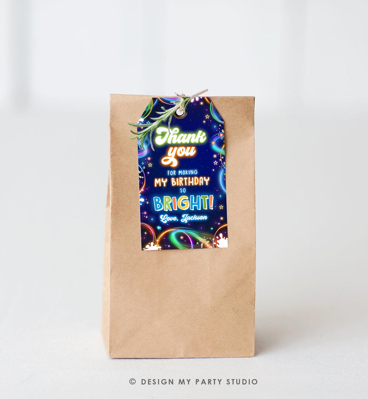 Editable Glow Favor Tag Neon Glow in the Dark Disco Boy Birthday Party Thank You Gift Tag Label Digital Download Template Printable 0537