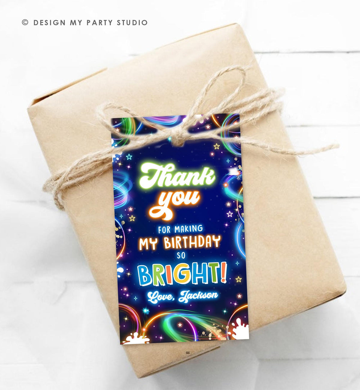 Editable Glow Favor Tag Neon Glow in the Dark Disco Boy Birthday Party Thank You Gift Tag Label Digital Download Template Printable 0537
