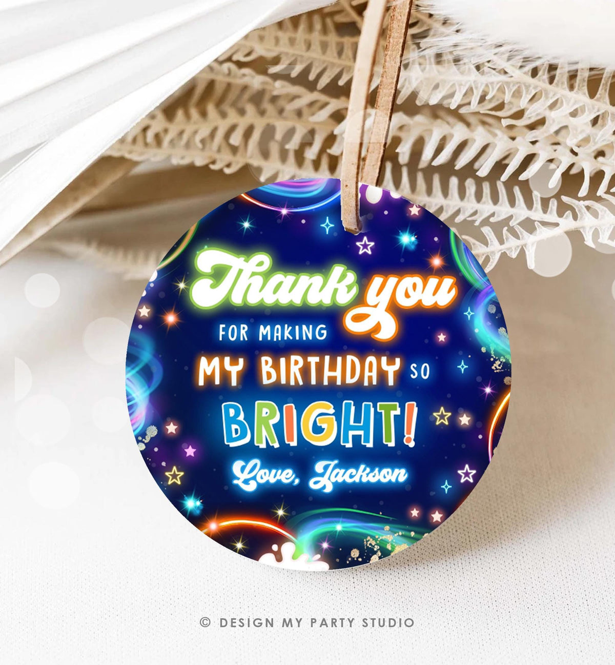 Editable Glow Favor Tag Neon Glow in the Dark Disco Boy Birthday Party Thank You Gift Tag Label Sticker Digital Template Printable 0537