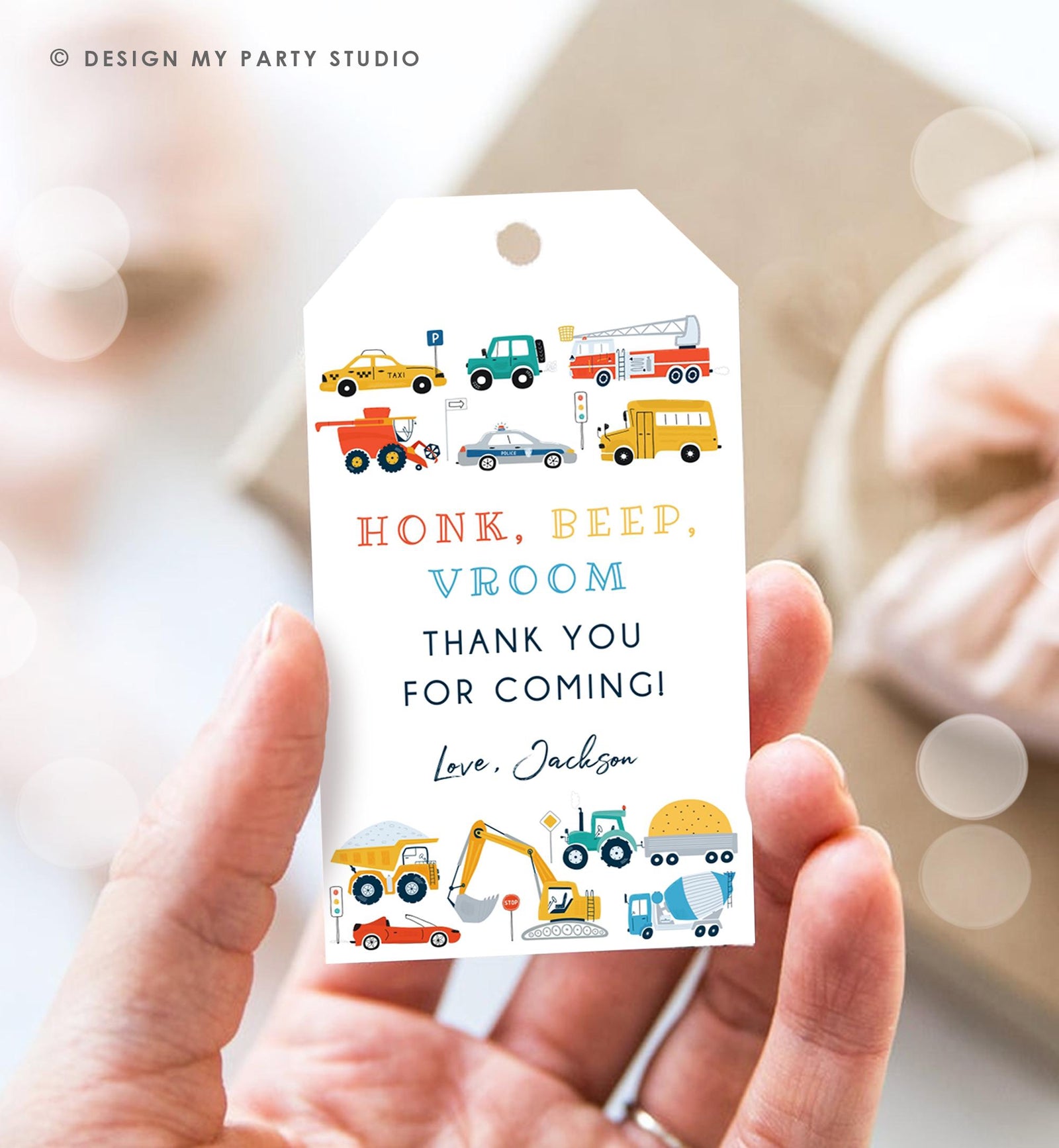 Editable Transportation Favor Tag Car Truck Driving By Boy Birthday Party Thank You Gift Tag Label Digital Download Template Printable 0533