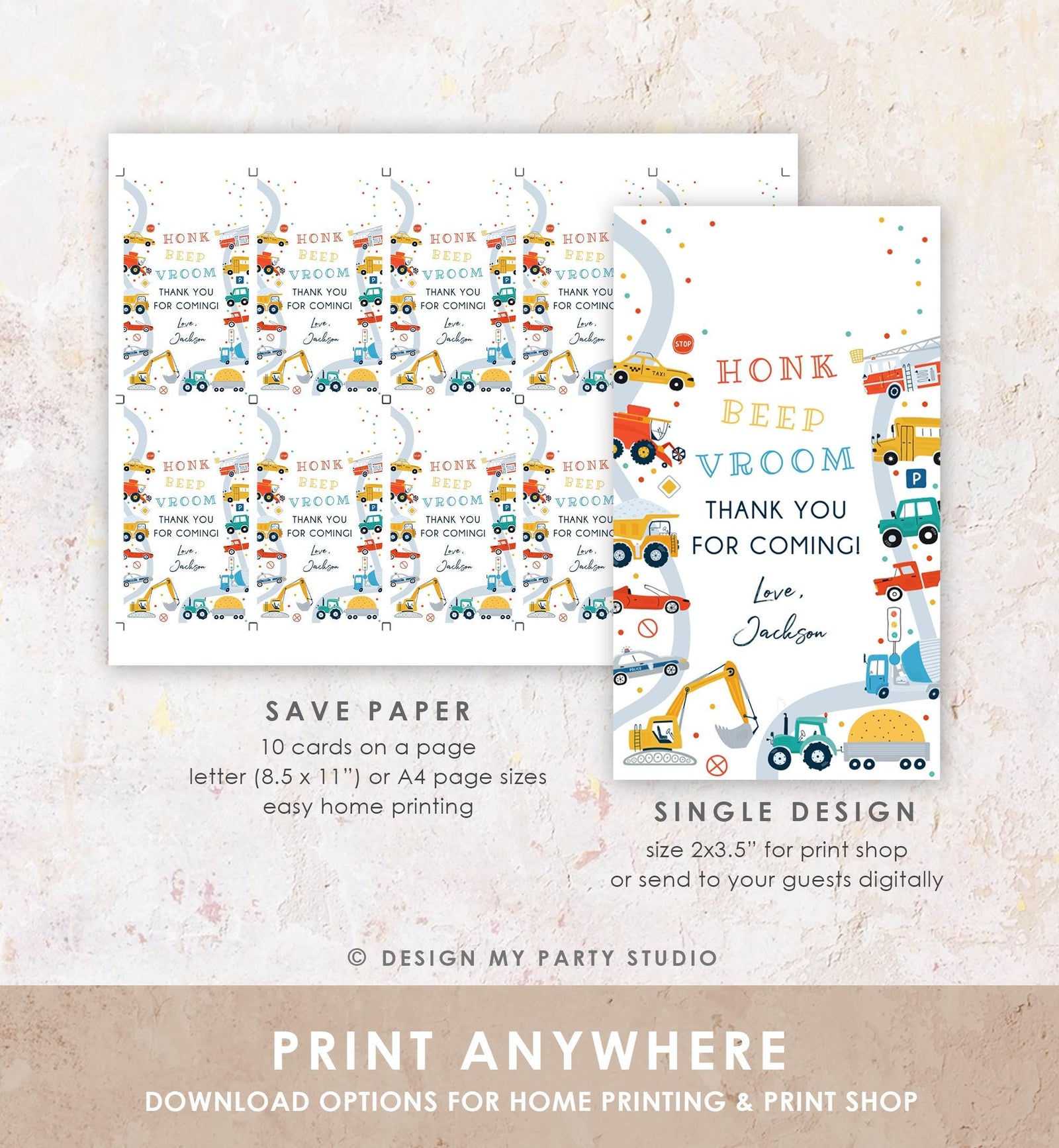 Editable Transportation Favor Tag Car Truck Driving By Boy Birthday Party Thank You Gift Tag Label Digital Download Template Printable 0533