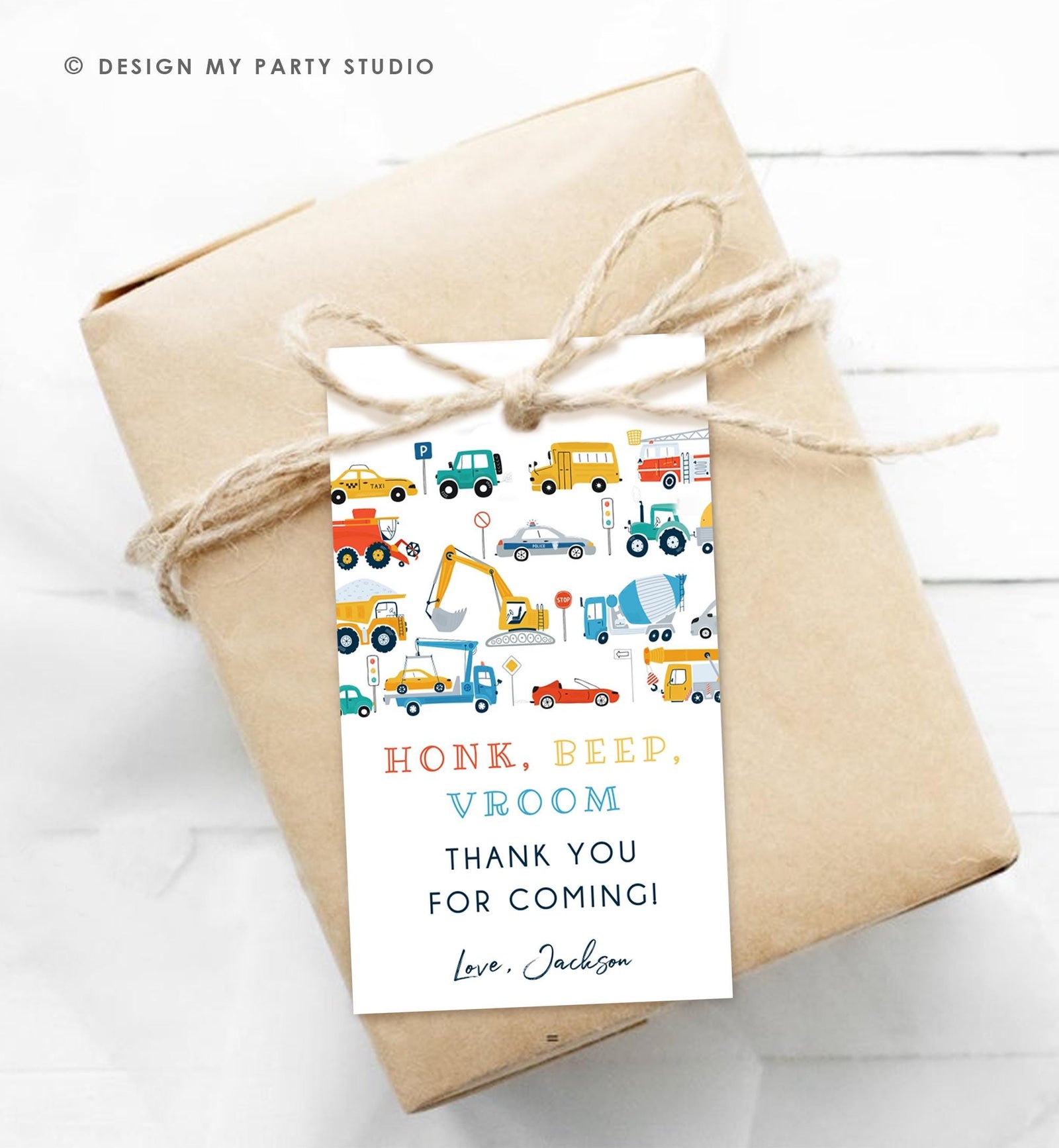 Editable Transportation Favor Tag Car Truck Driving By Boy Birthday Party Thank You Gift Tag Label Digital Download Template Printable 0533