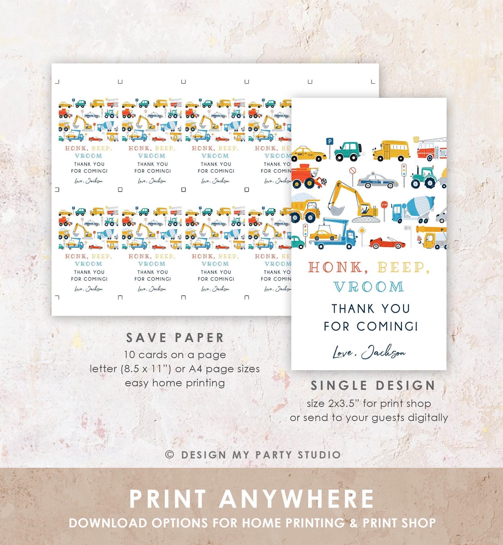 Editable Transportation Favor Tag Car Truck Driving By Boy Birthday Party Thank You Gift Tag Label Digital Download Template Printable 0533