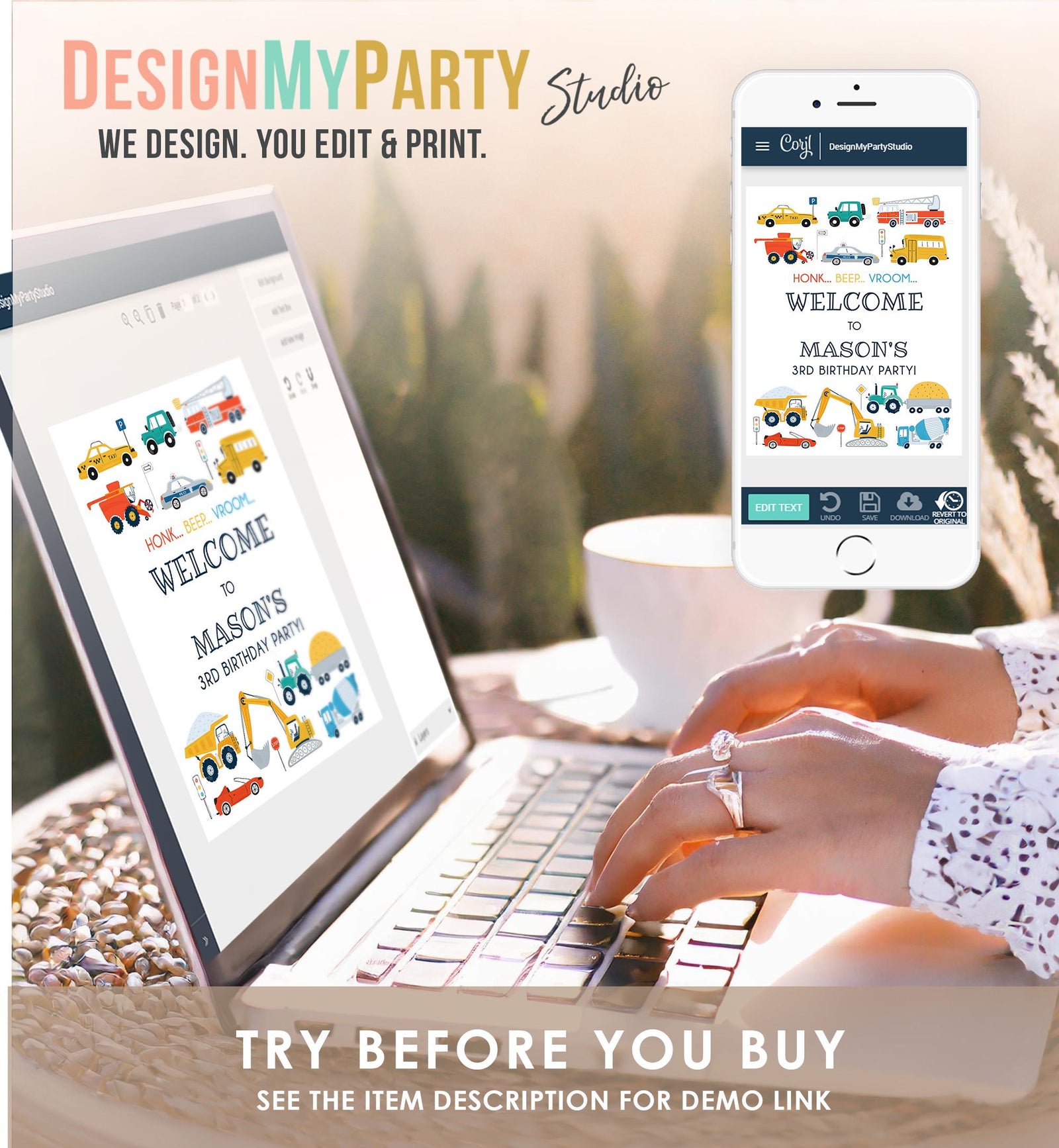 Editable Transportation Birthday Welcome Sign Car Truck Transport Boy Driving Scandinavian Traffic Digital Download Template Printable 0533