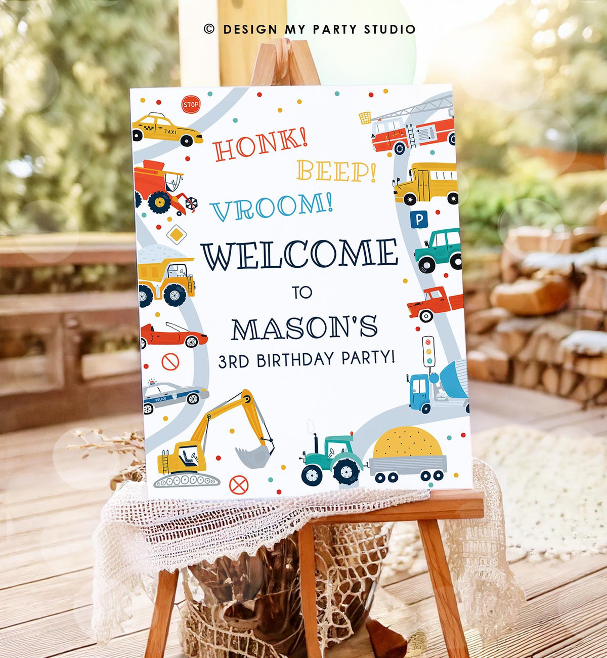 Editable Transportation Birthday Welcome Sign Car Truck Transport Boy Driving Scandinavian Traffic Digital Download Template Printable 0533