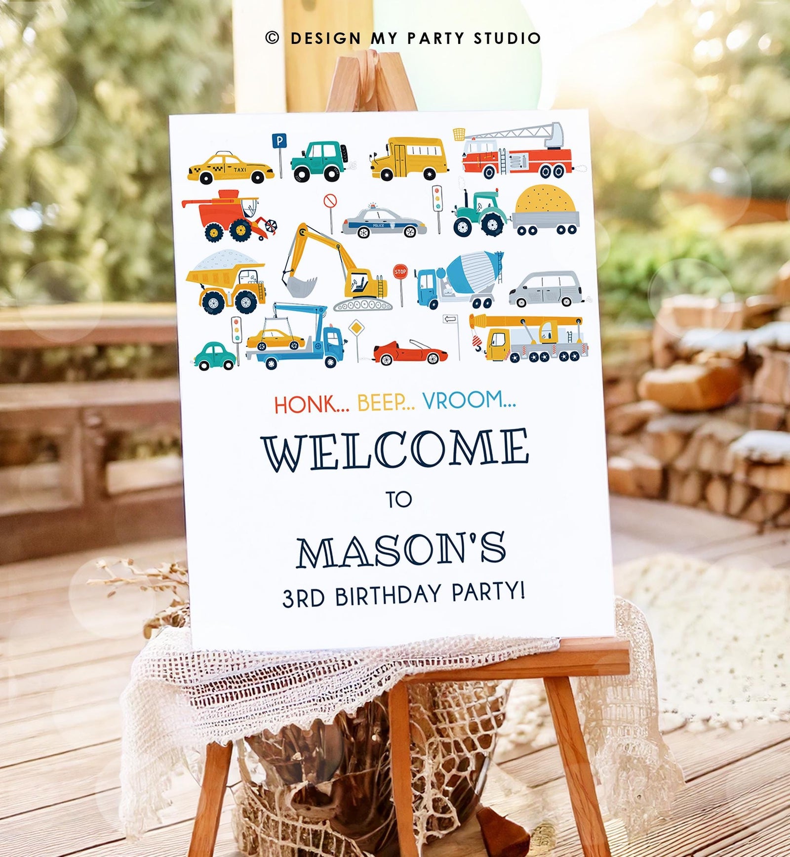Editable Transportation Birthday Welcome Sign Car Truck Transport Boy Driving Scandinavian Traffic Digital Download Template Printable 0533